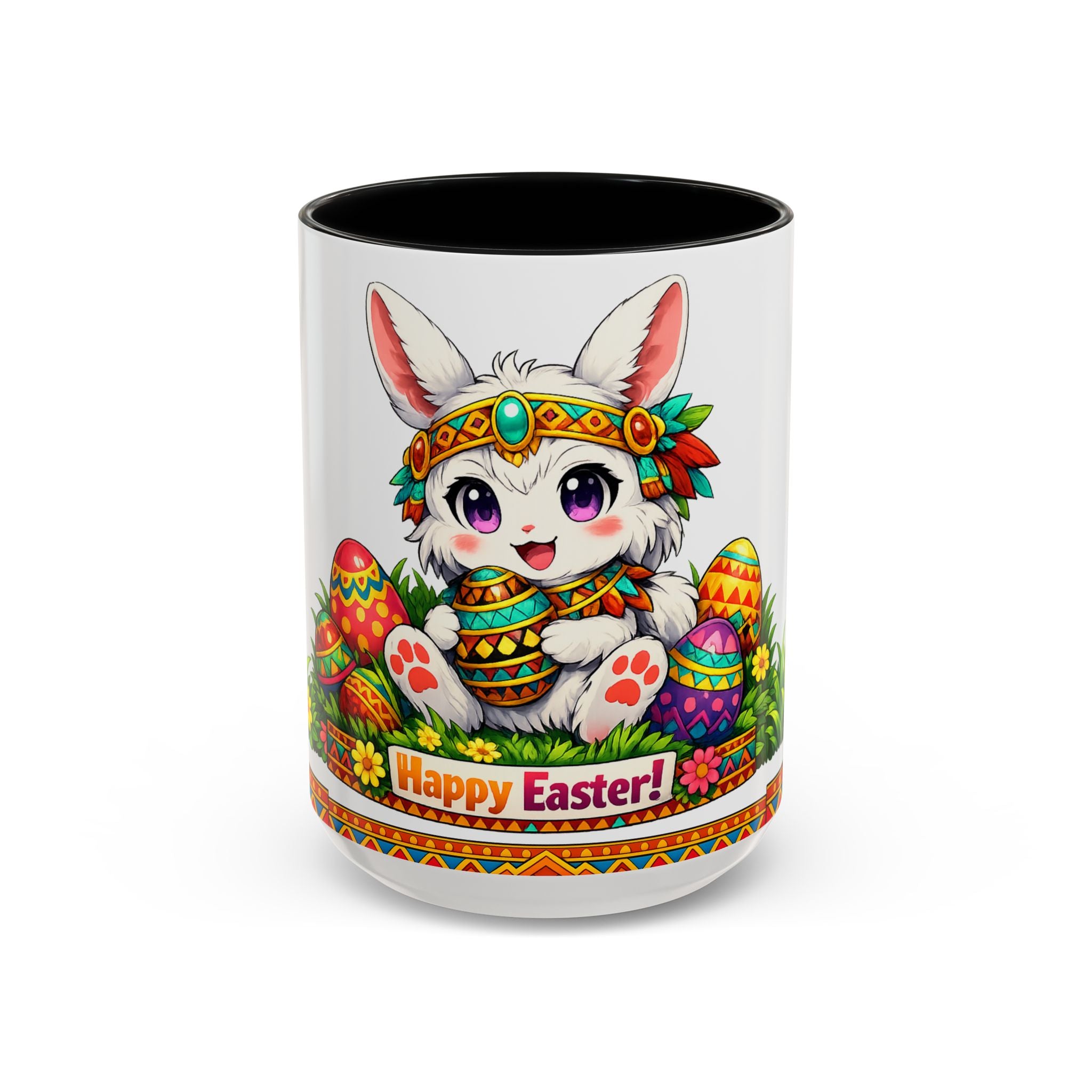 Cute Easter Bunny with Colorful Eggs Mug-Accent Coffee Mug