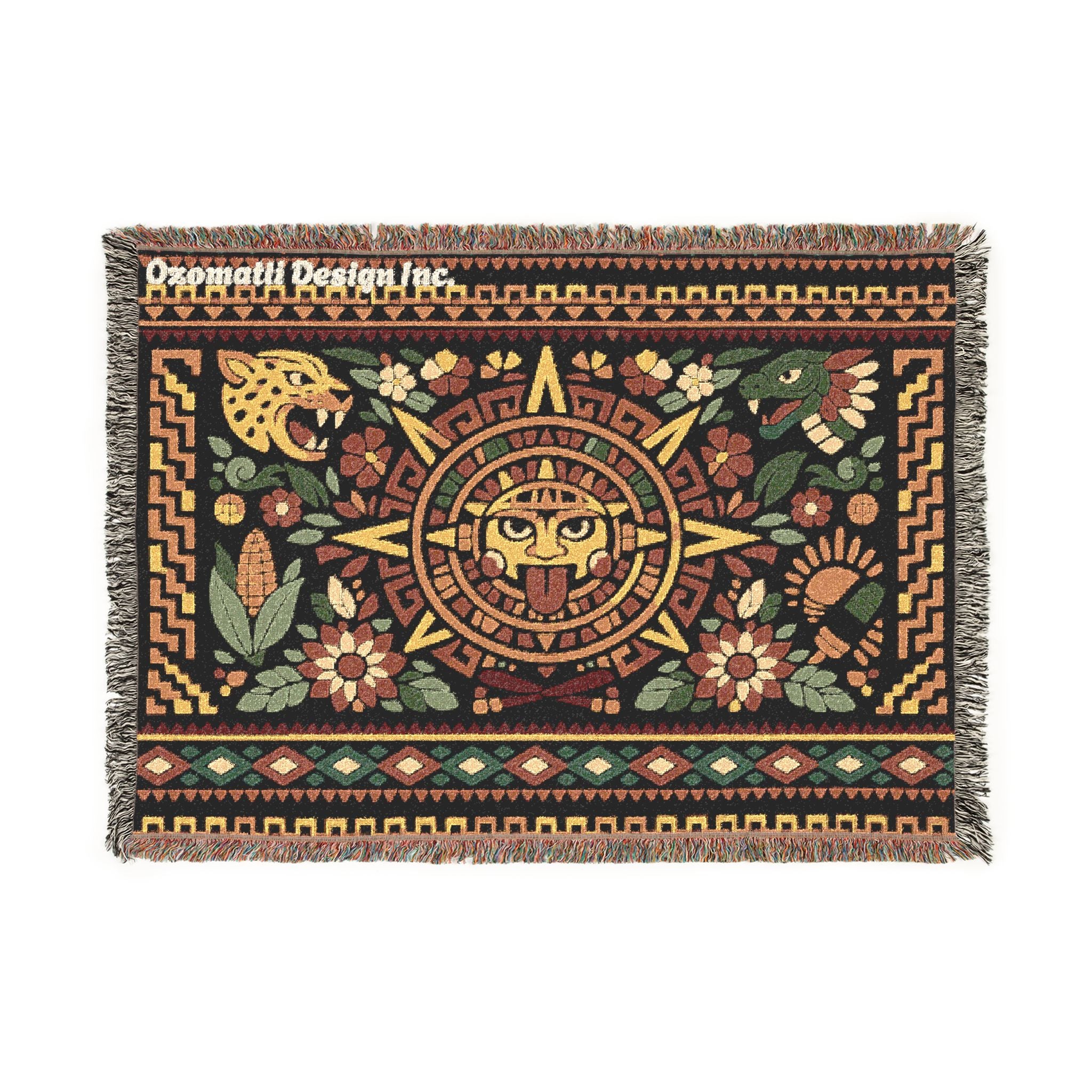 Aztec Sun Mosaic Woven Blanket — Southwestern Tapestry Throw