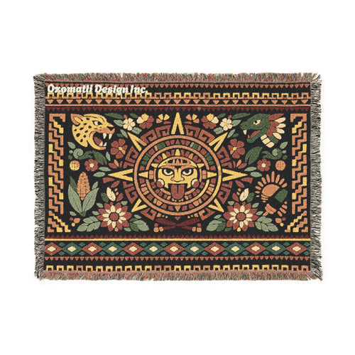 Aztec Sun Mosaic Woven Blanket — Southwestern Tapestry Throw