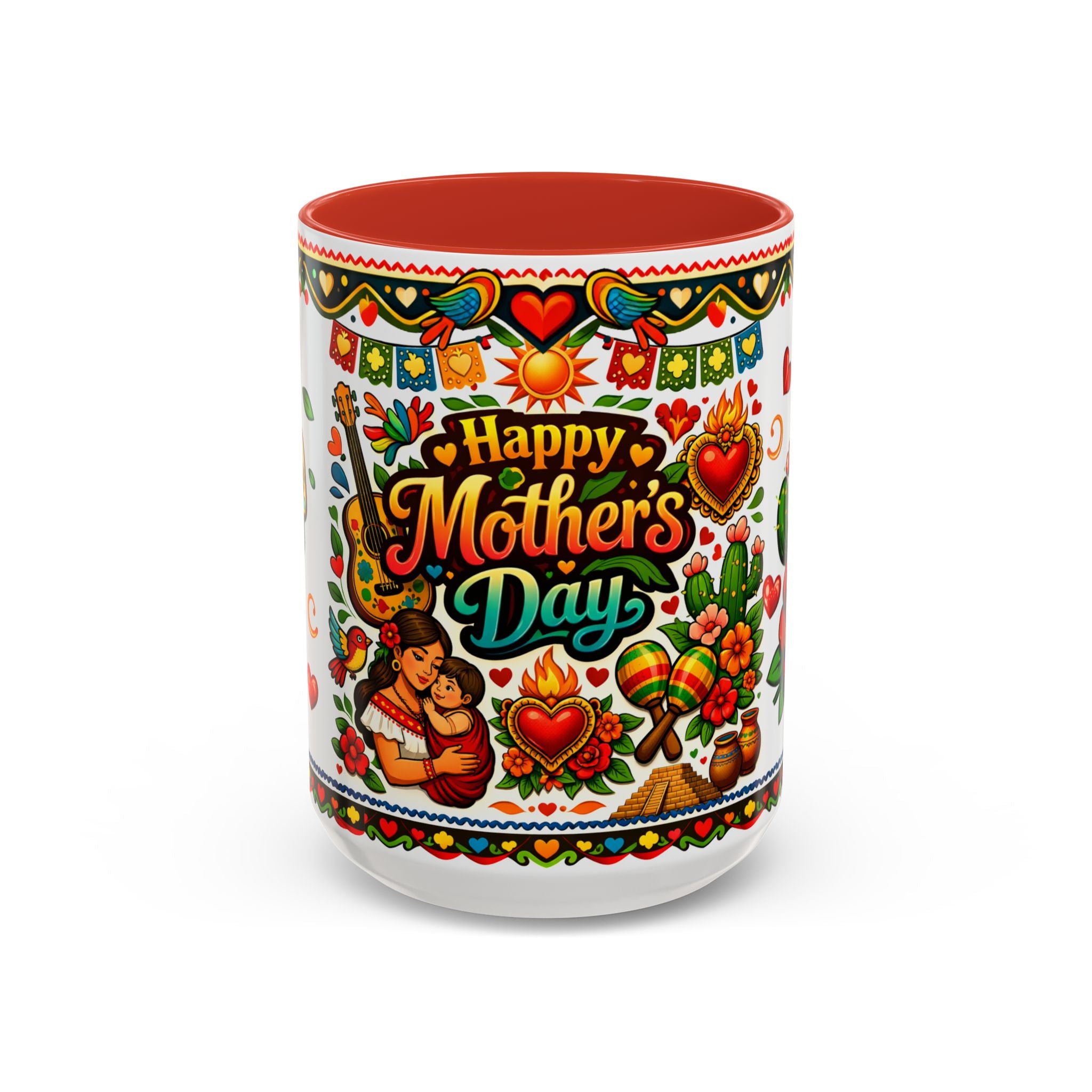 Happy Mother's Day Accent Coffee Mug – Colorful Mexican Folk Art Design