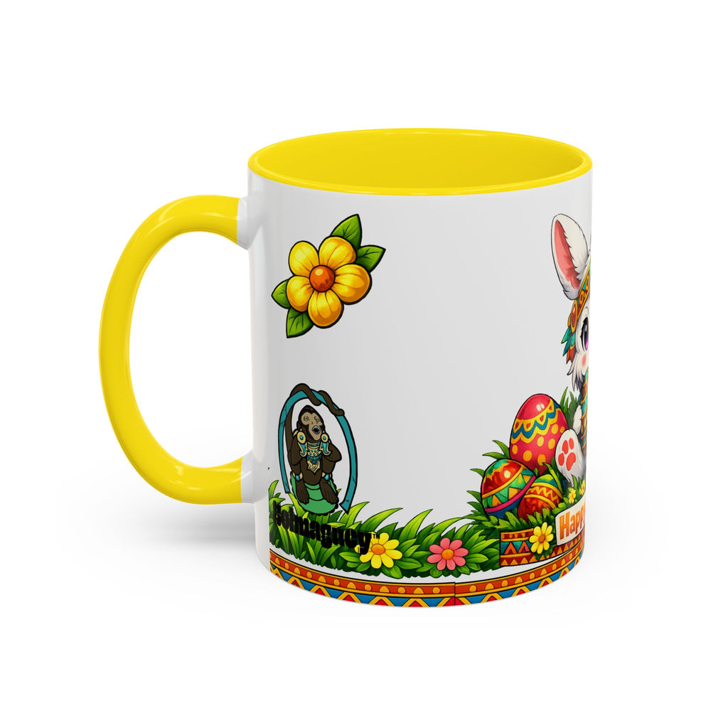 Cute Easter Bunny with Colorful Eggs Mug Accent Coffee Mug EU