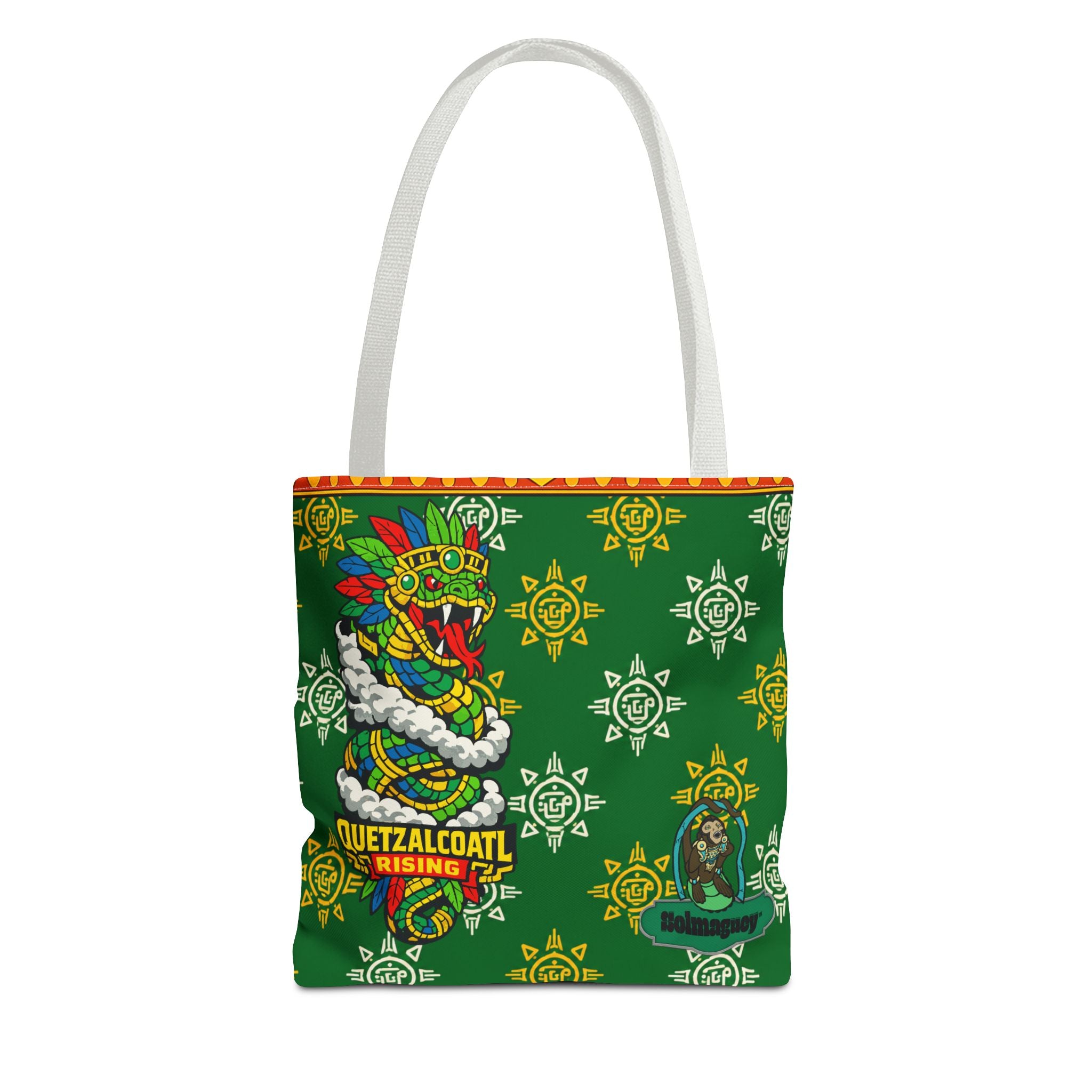 Quetzalcoatl Rising Tote Bag — Aztec Feathered Serpent All-Over Print