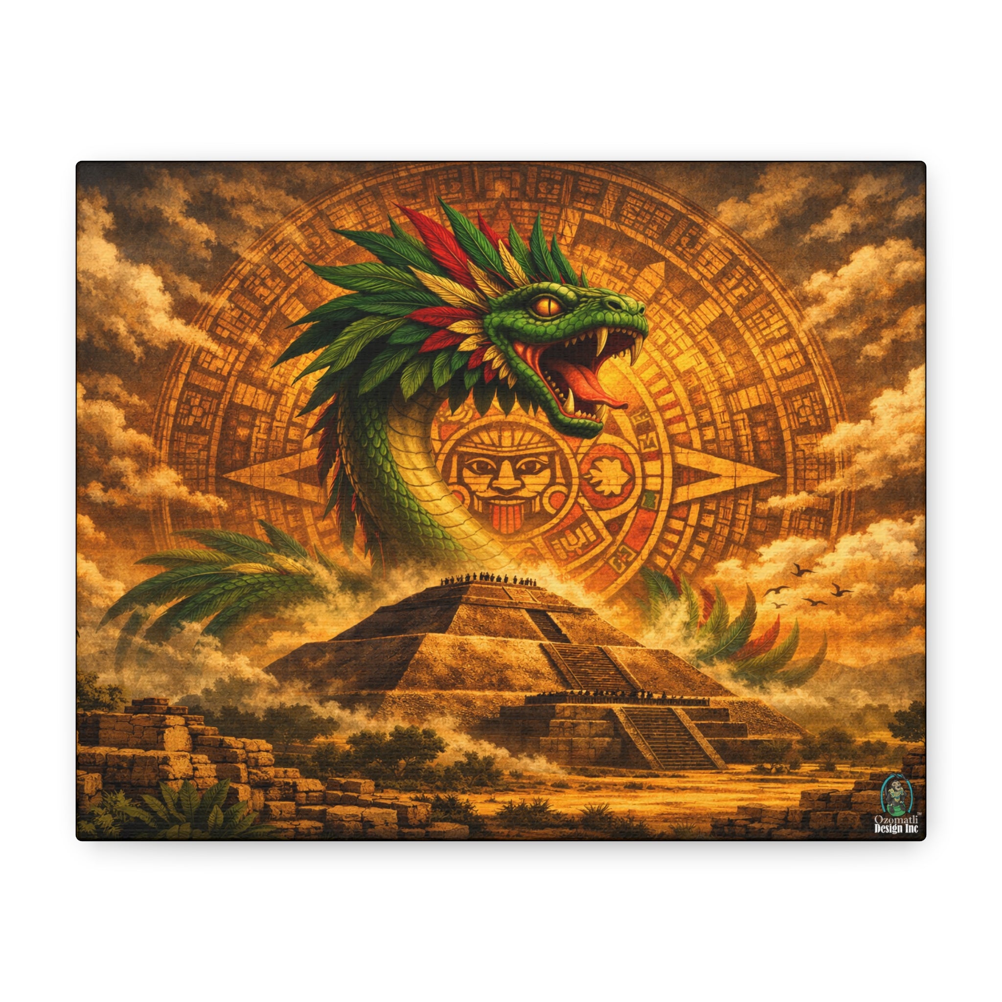 Quetzalcoatl Pyramid Canvas Wall Art – Mythic Aztec Serpent Print