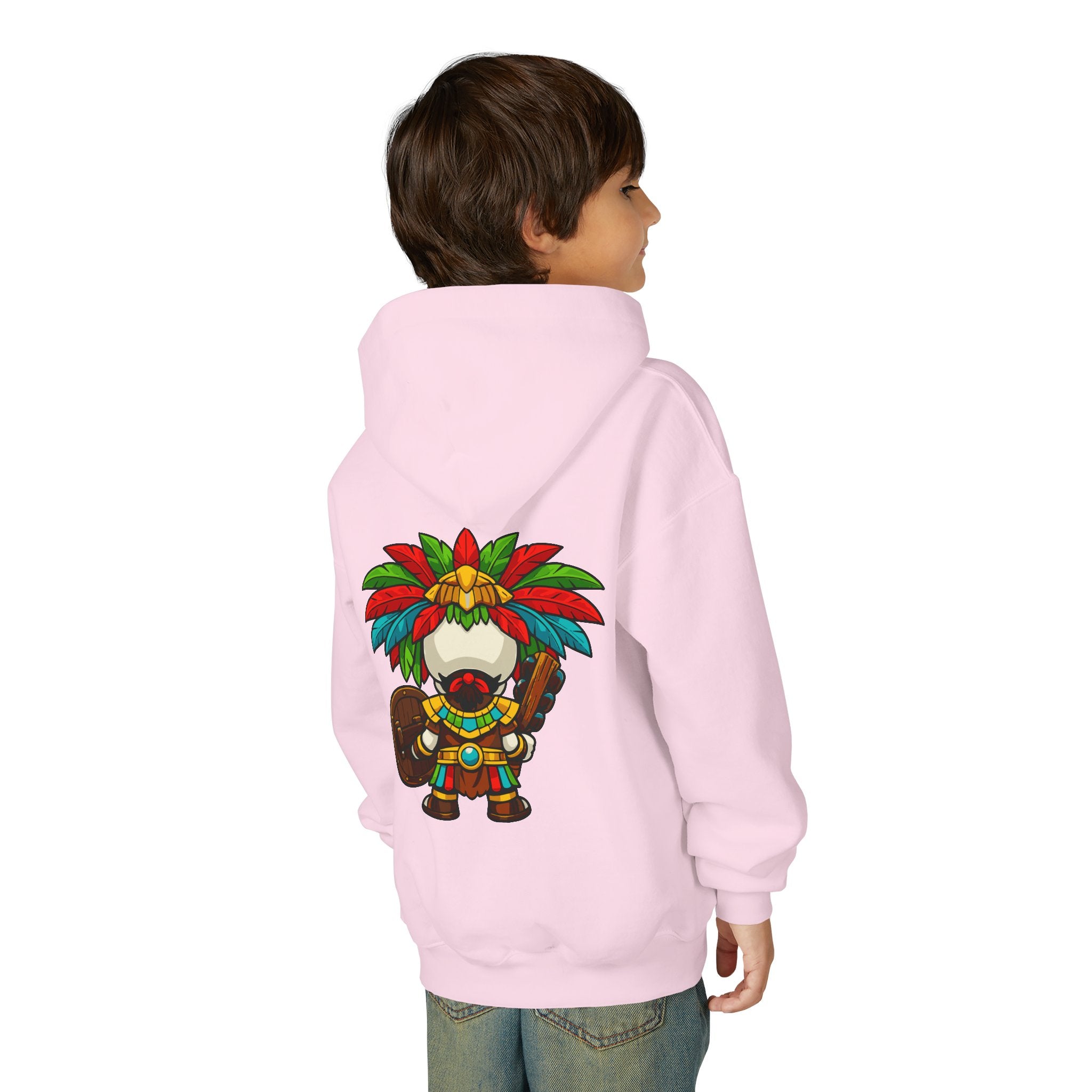 Youth Hoodie — Colorful Aztec Sugar Skull & Warrior Kids Pullover