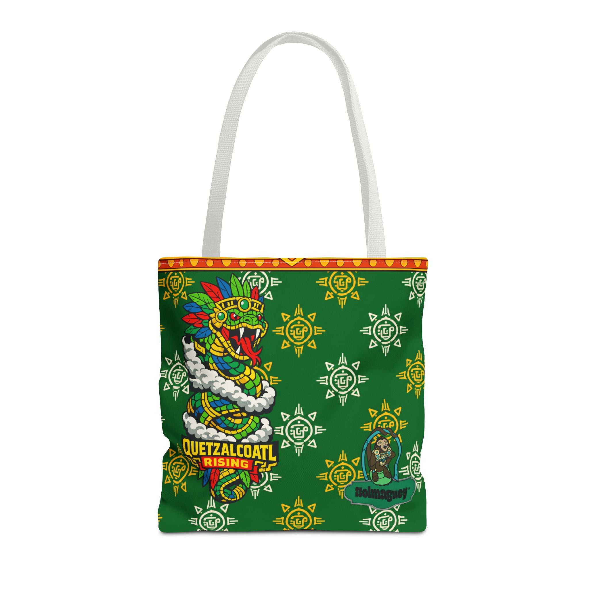 Quetzalcoatl Rising Tote Bag — Aztec Feathered Serpent All-Over Print