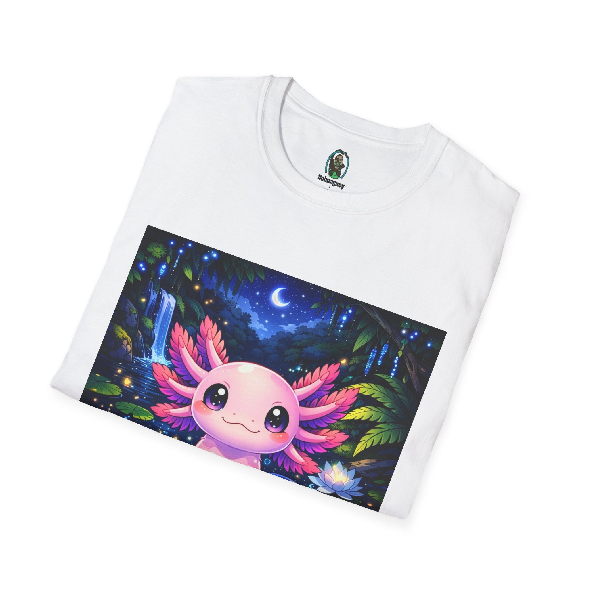 Axolotl Night Pond T-Shirt — Cute Pink Axolotl Art Tee