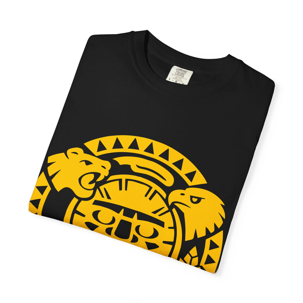 Aztec Sun Glyph T-Shirt — Yellow Graphic Tribal Tee