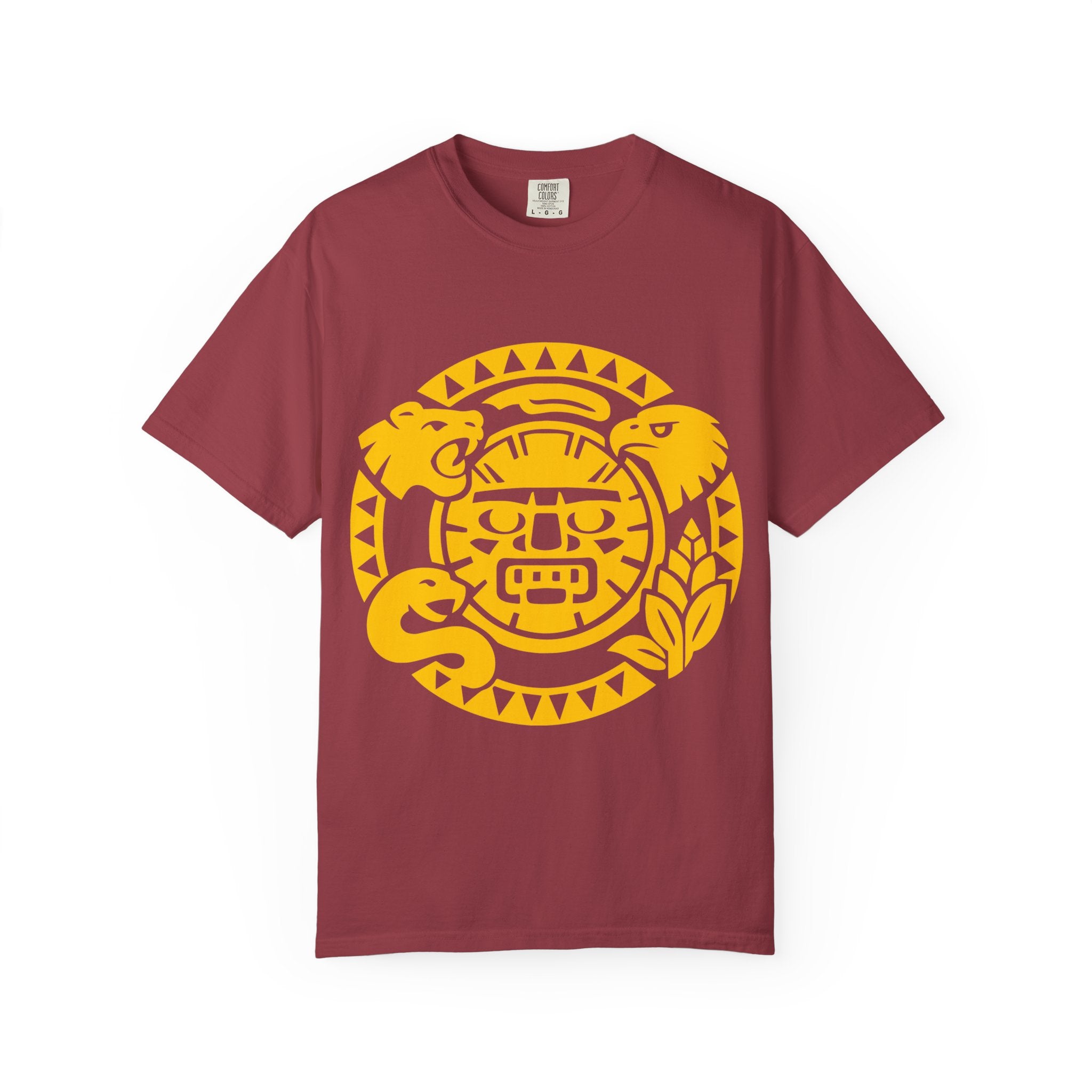 Aztec Sun Glyph T-Shirt — Yellow Graphic Tribal Tee
