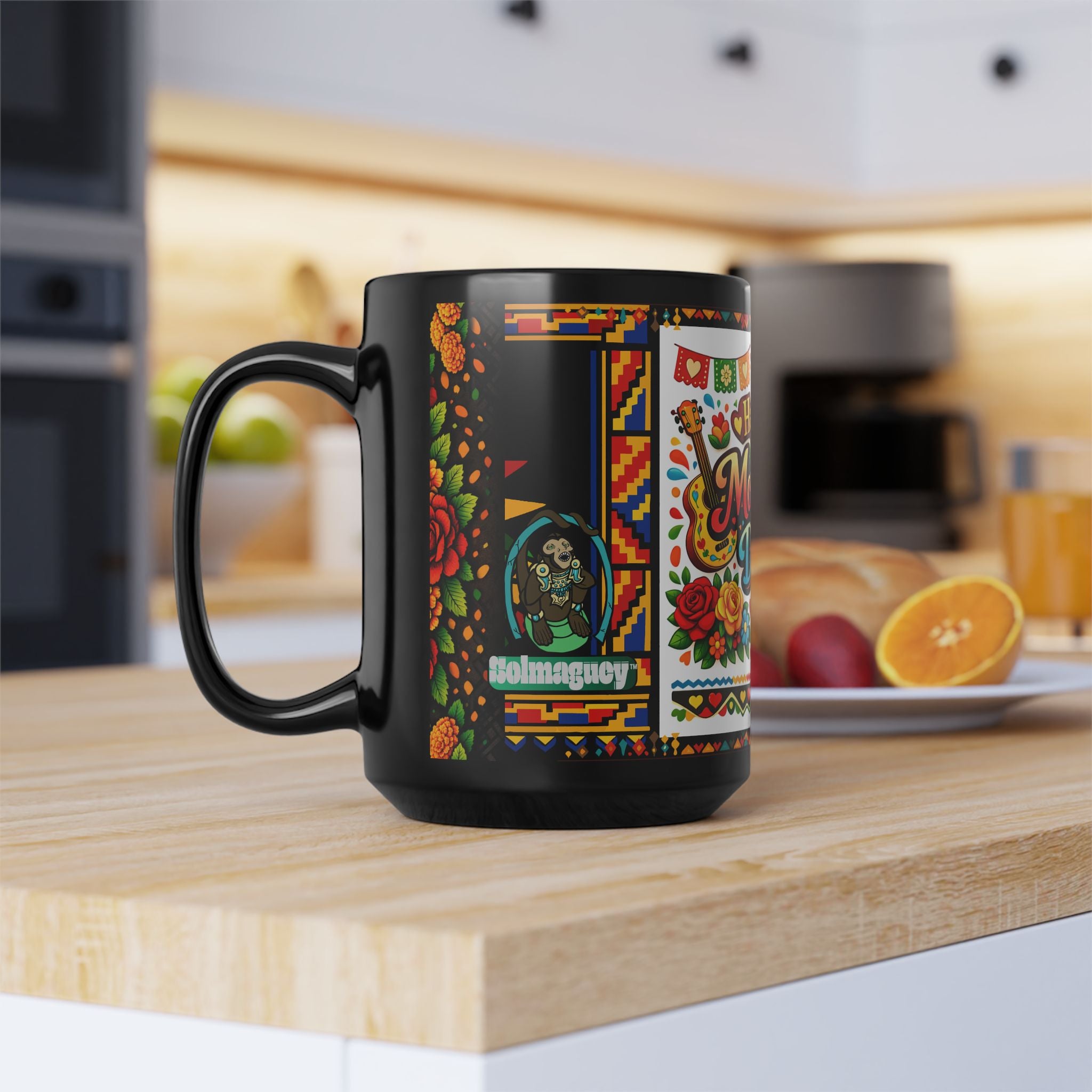 Happy Mother's Day Mexican Fiesta Mug — Colorful Floral & Sombrero Design (Black 11oz/15oz)