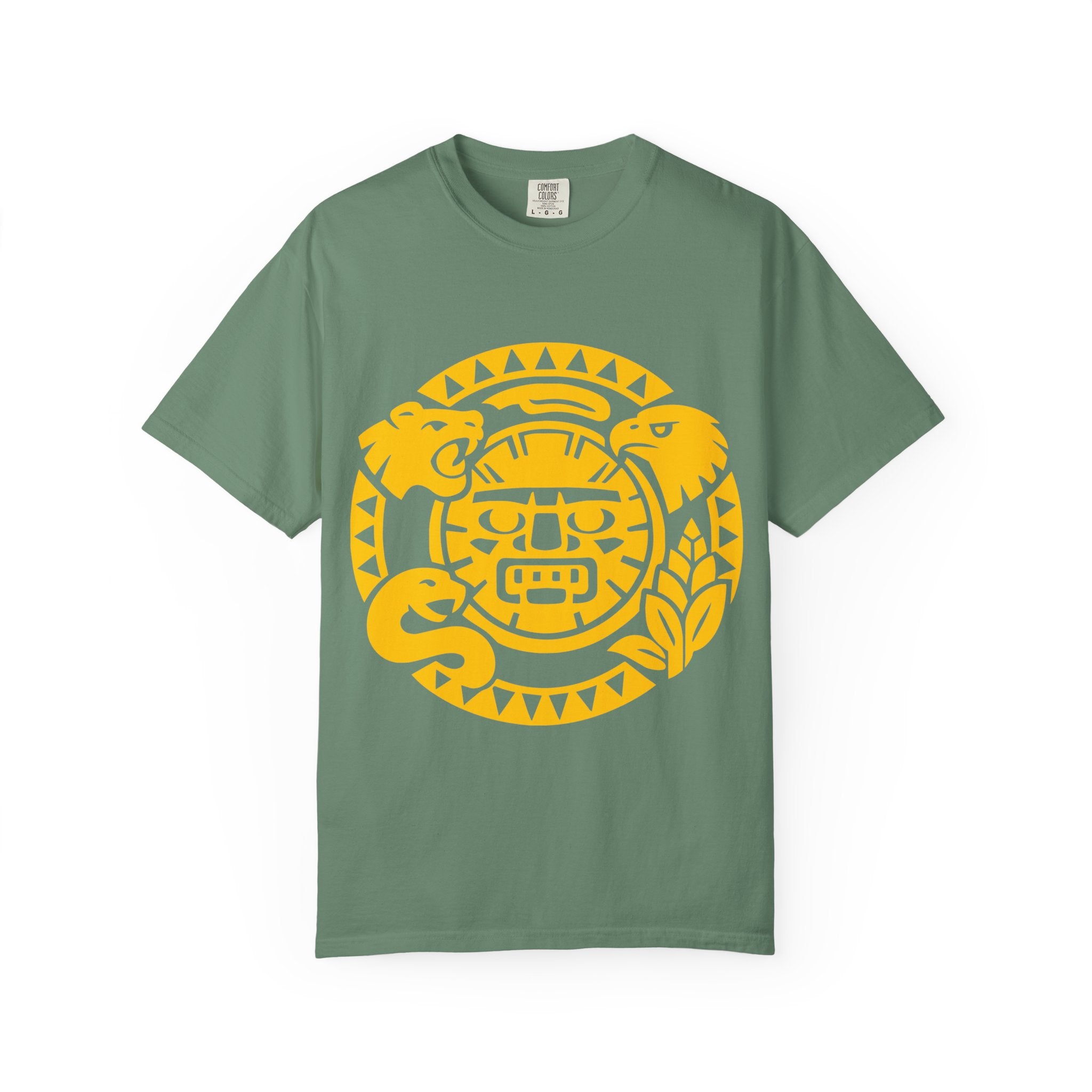 Aztec Sun Glyph T-Shirt — Yellow Graphic Tribal Tee