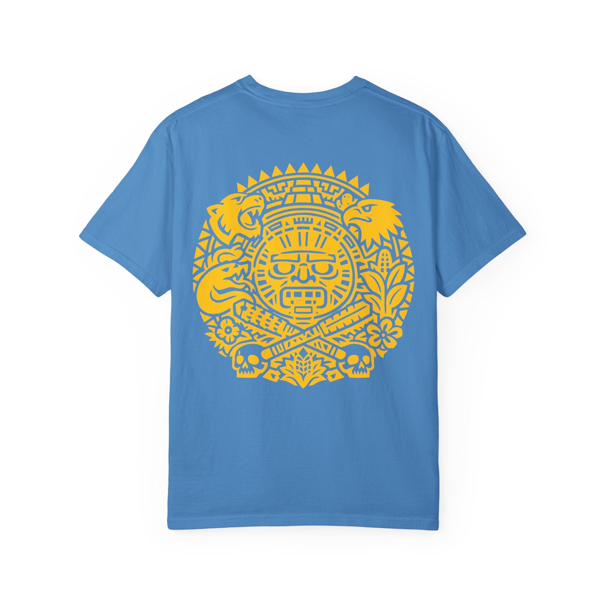 Aztec Sun Glyph T-Shirt — Yellow Graphic Tribal Tee