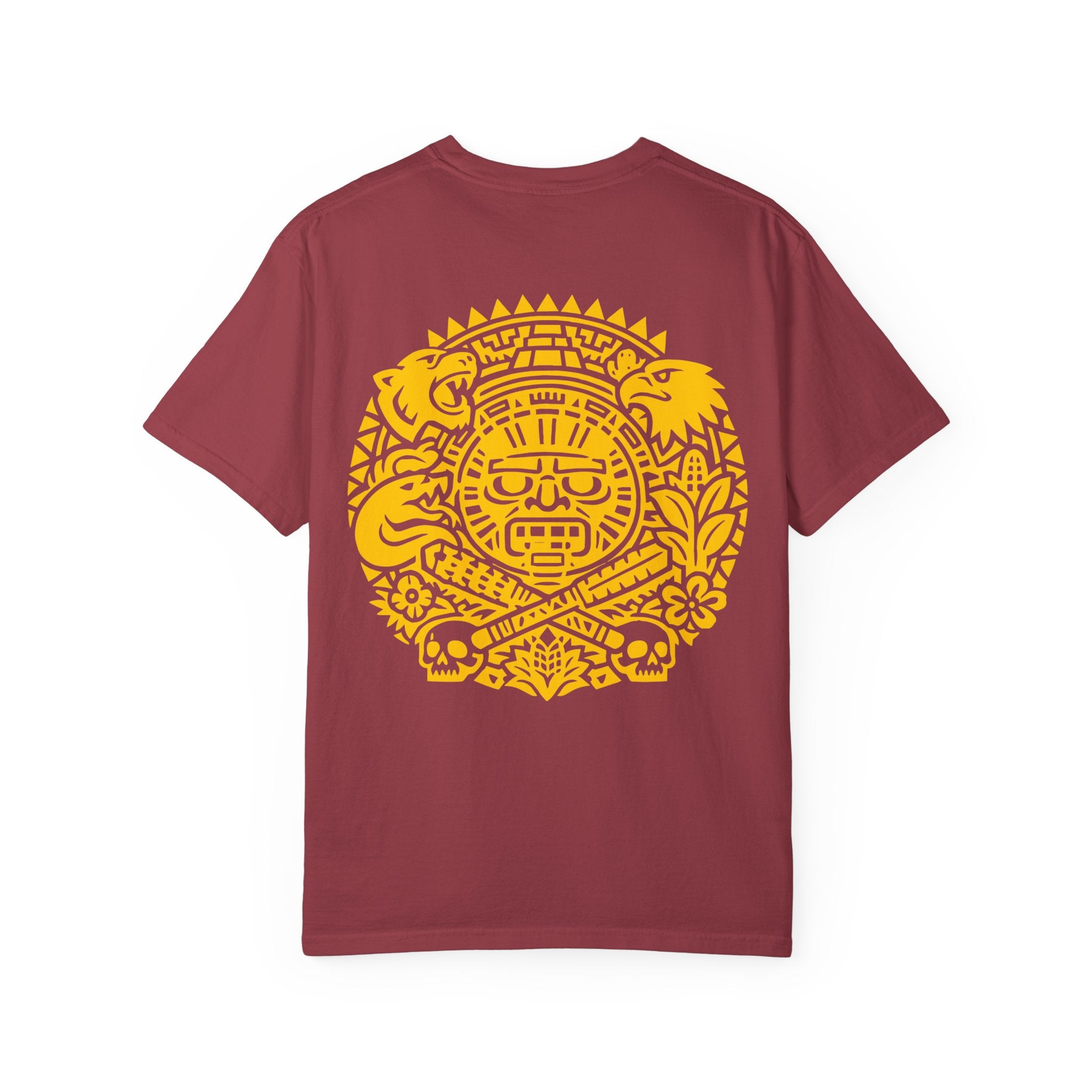 Aztec Sun Glyph T-Shirt — Yellow Graphic Tribal Tee