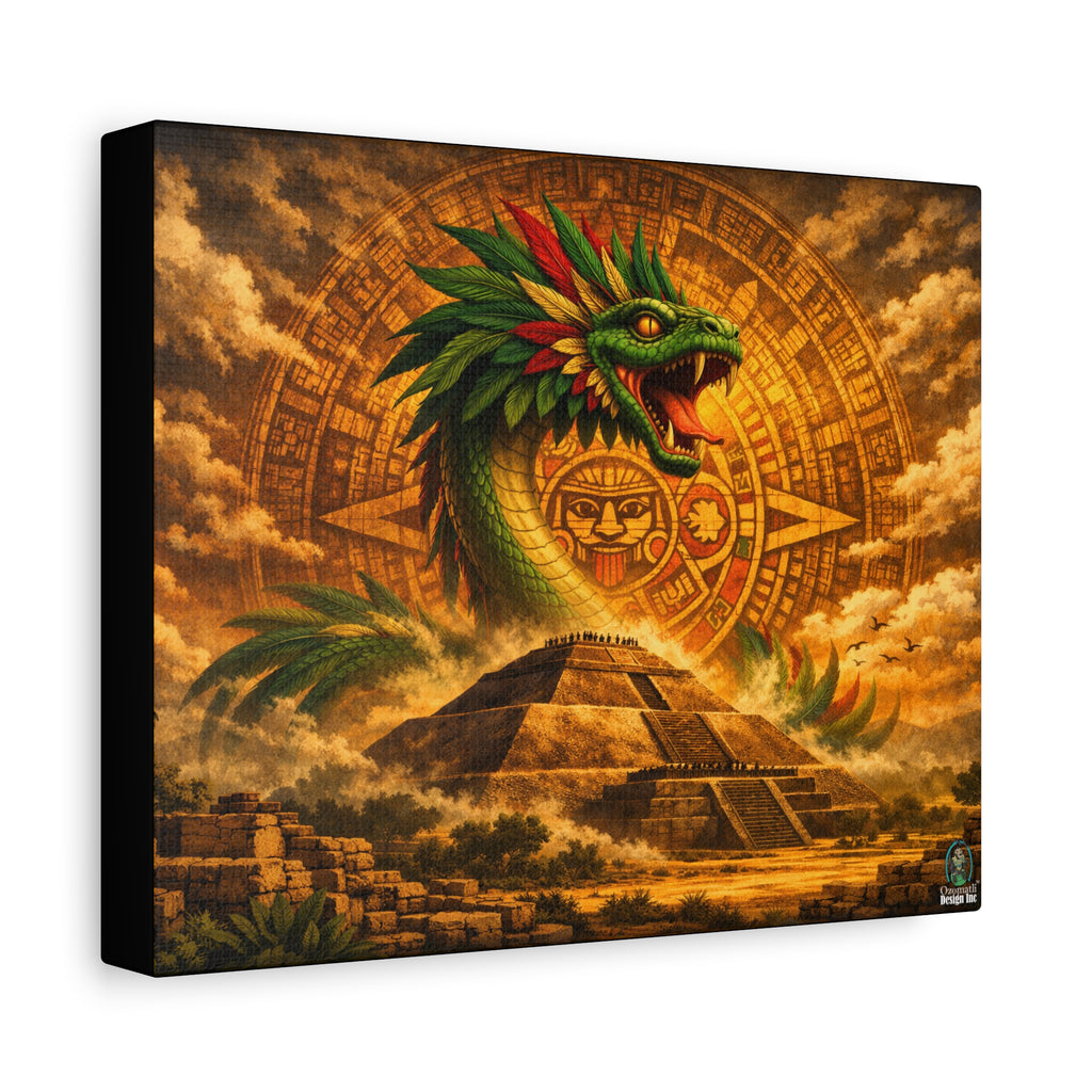 Quetzalcoatl Pyramid Canvas Wall Art – Mythic Aztec Serpent Print
