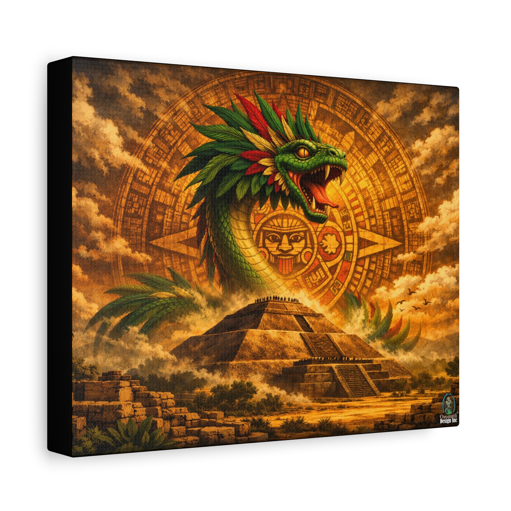 Quetzalcoatl Pyramid Canvas Wall Art – Mythic Aztec Serpent Print