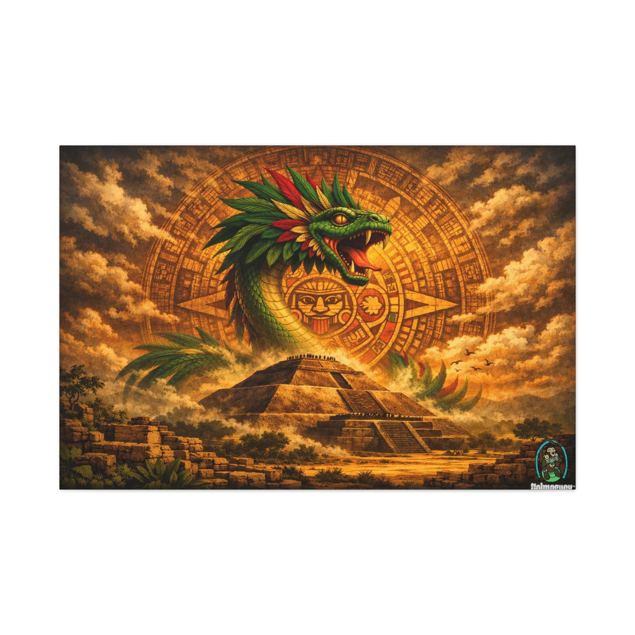 Quetzalcoatl Pyramid Canvas Wall Art – Mythic Aztec Serpent Print