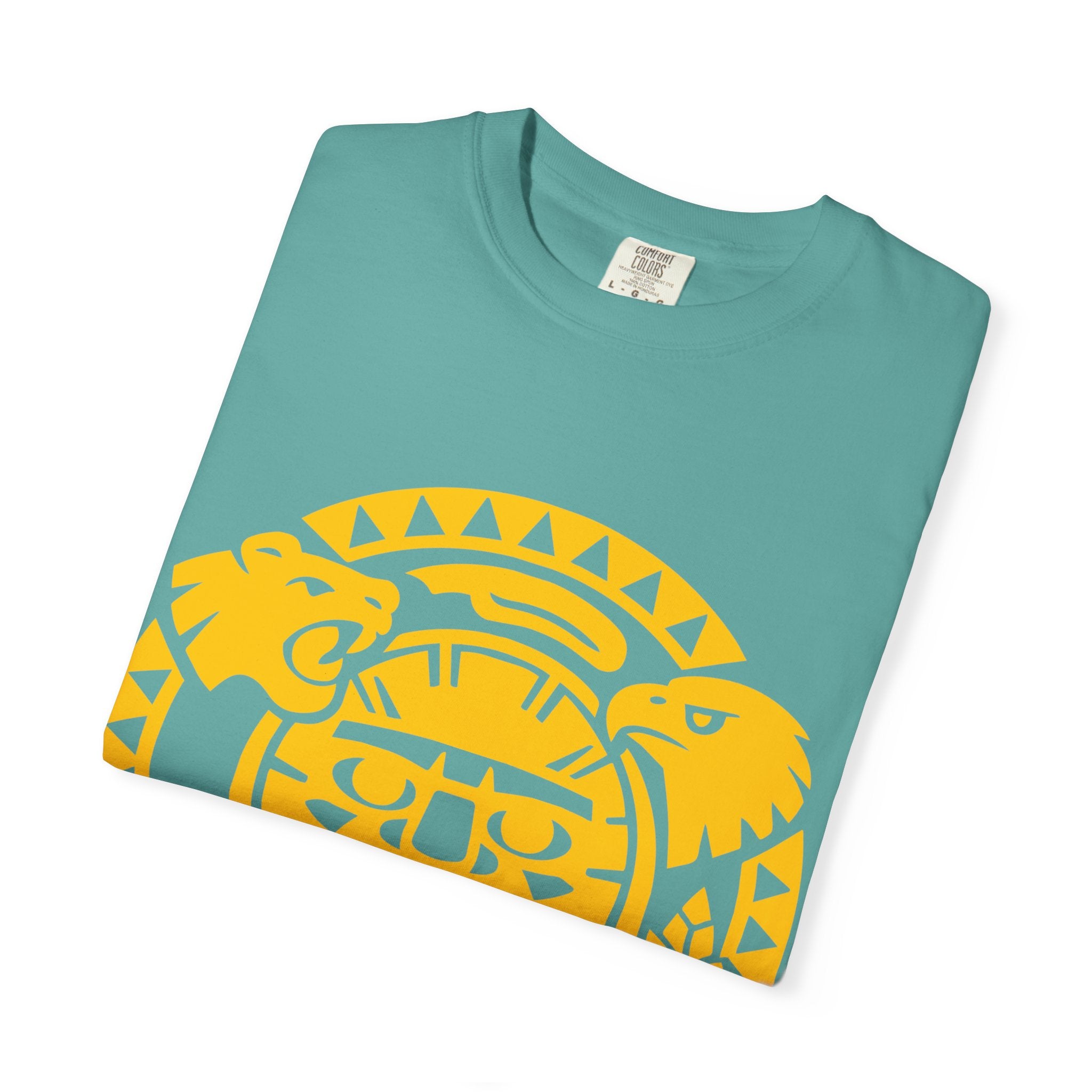 Aztec Sun Glyph T-Shirt — Yellow Graphic Tribal Tee