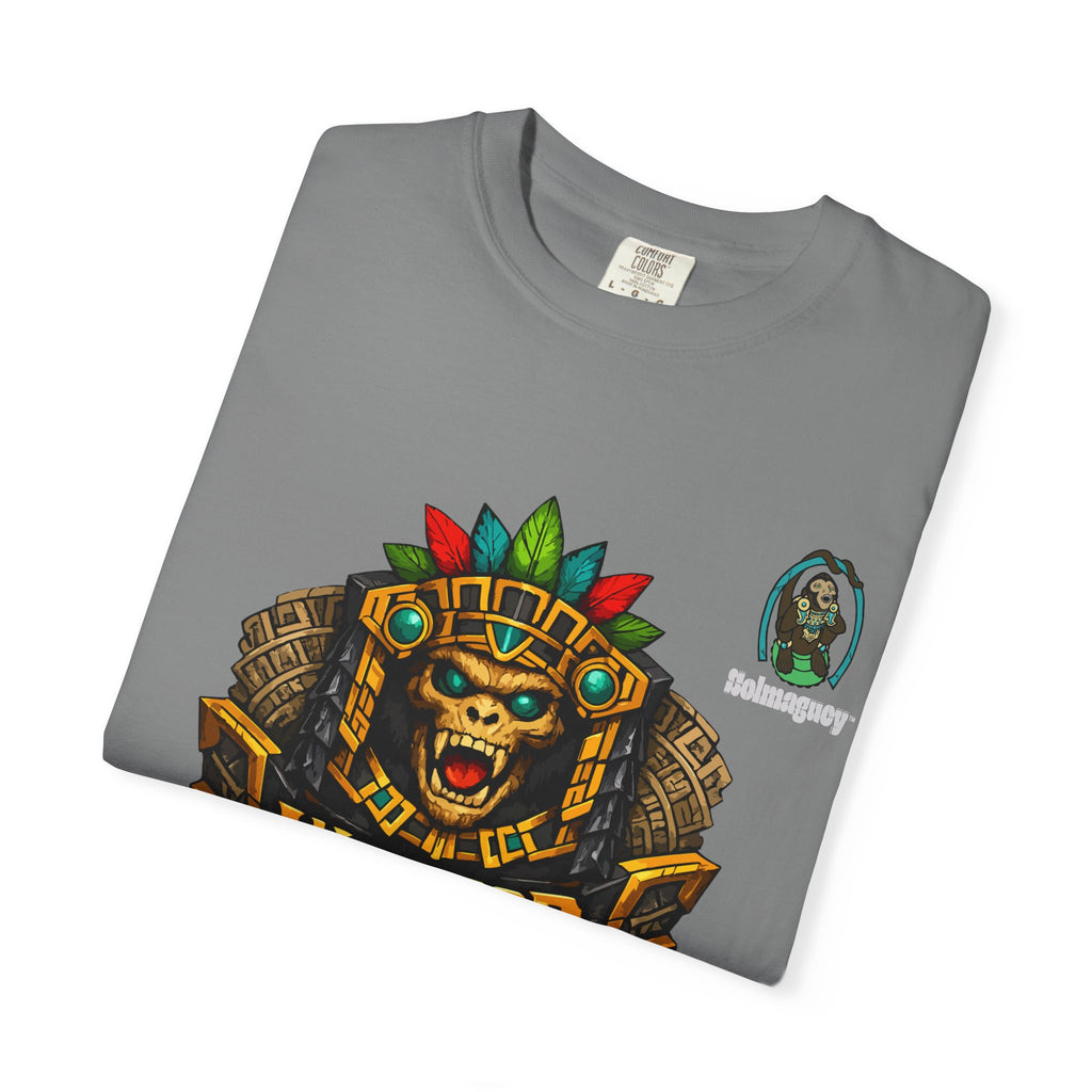 Aztec Monkey Warrior T-Shirt — Bold Warrior Emblem & Drum Warrior Back Design