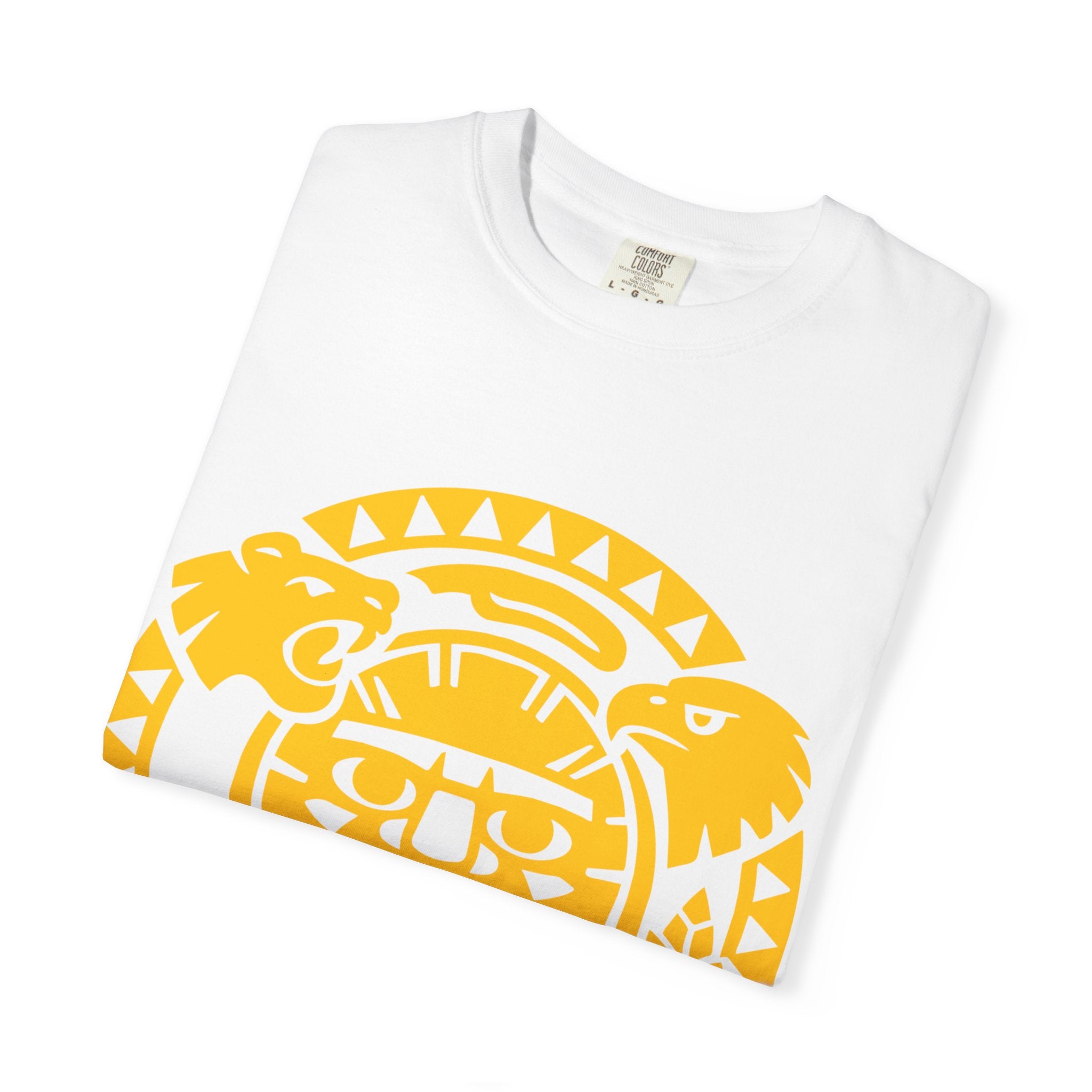 Aztec Sun Glyph T-Shirt — Yellow Graphic Tribal Tee
