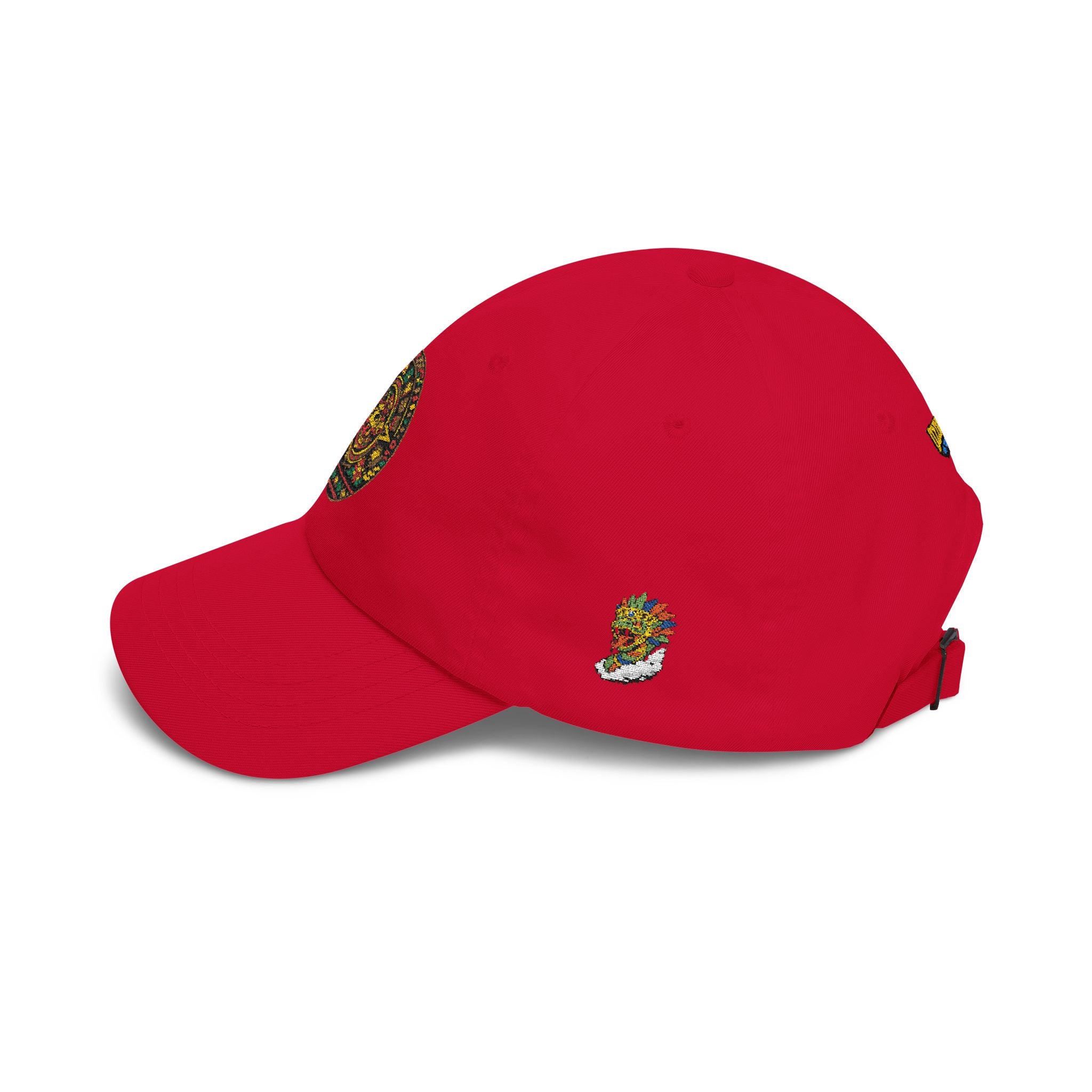 Dad Cap — Colorful Aztec Calendar & Quetzalcoatl Embroidered Hat