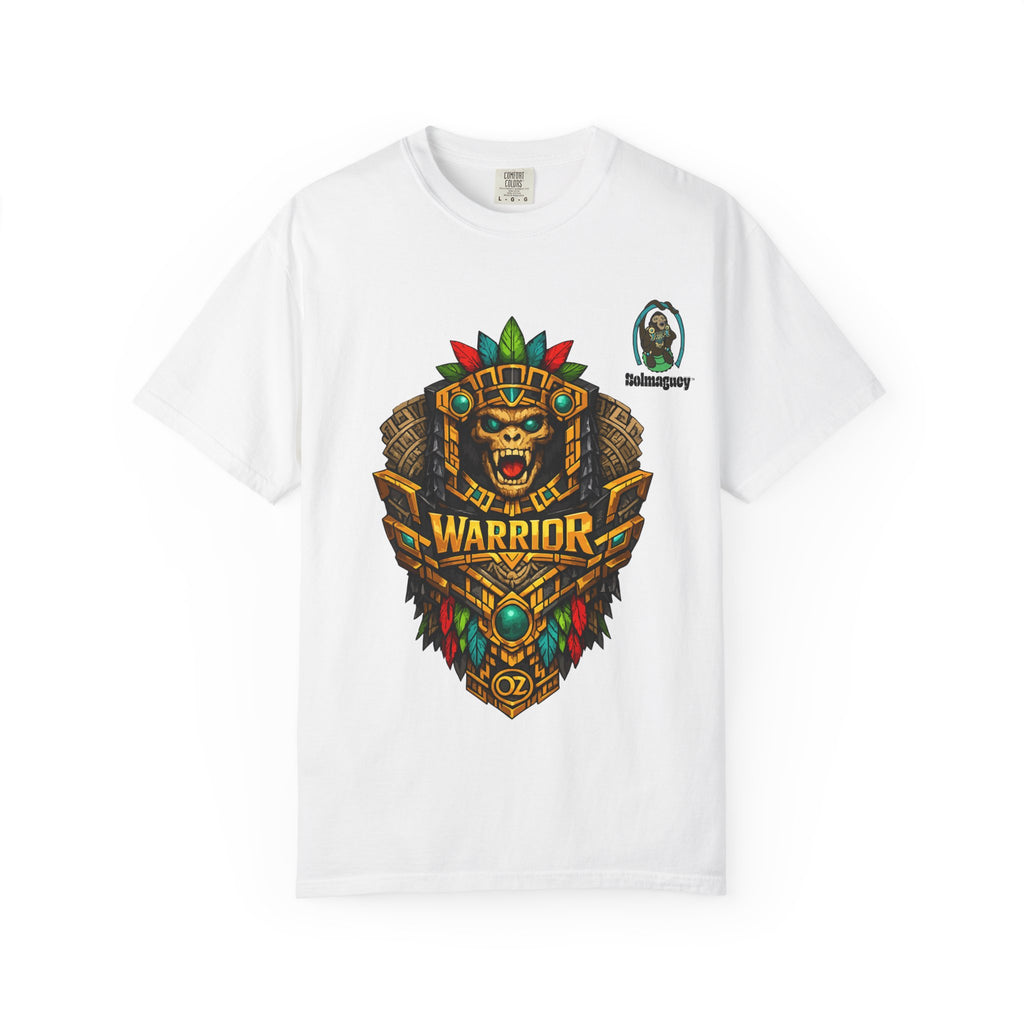 Aztec Monkey Warrior T-Shirt — Bold Warrior Emblem & Drum Warrior Back Design