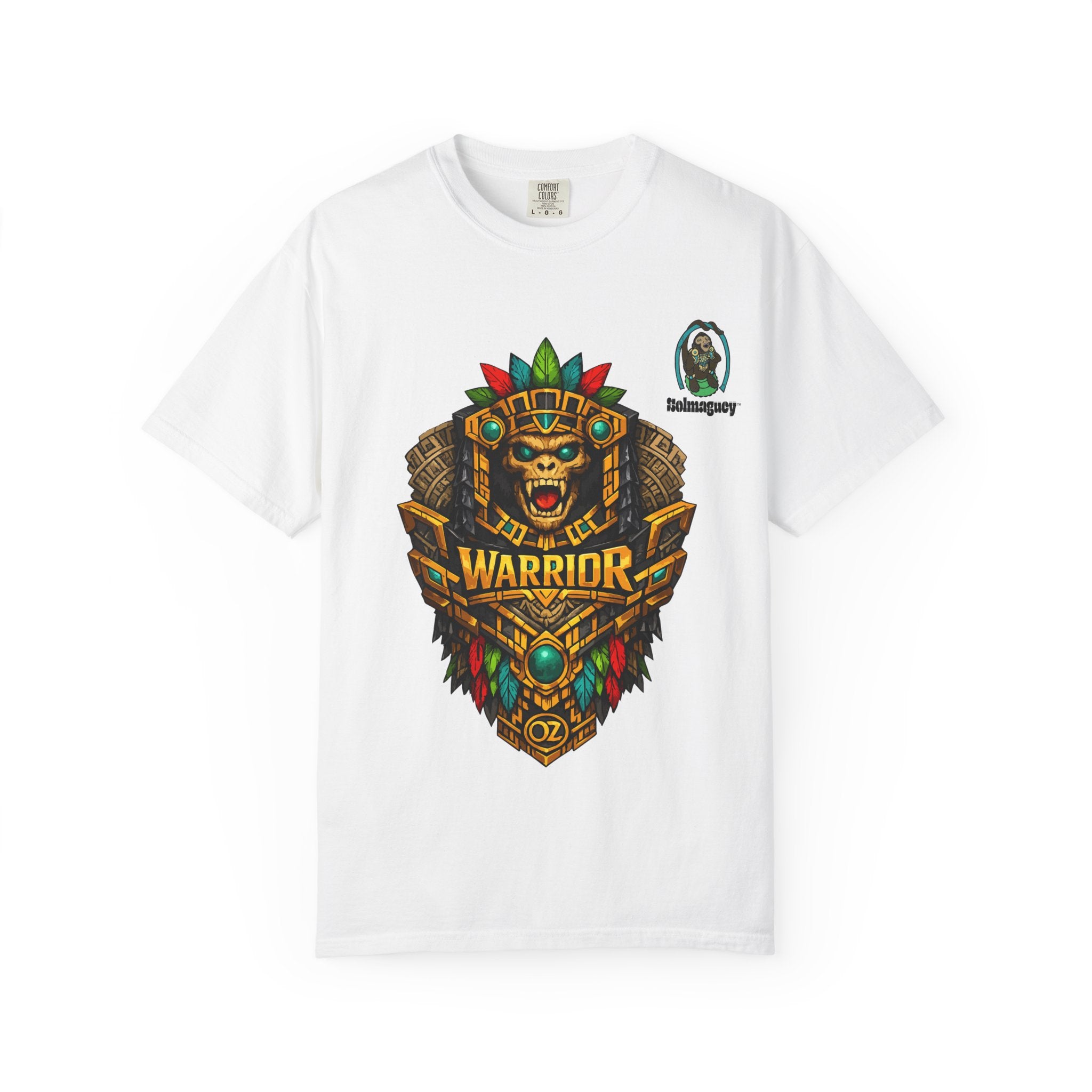 Aztec Monkey Warrior T-Shirt — Bold Warrior Emblem & Drum Warrior Back Design