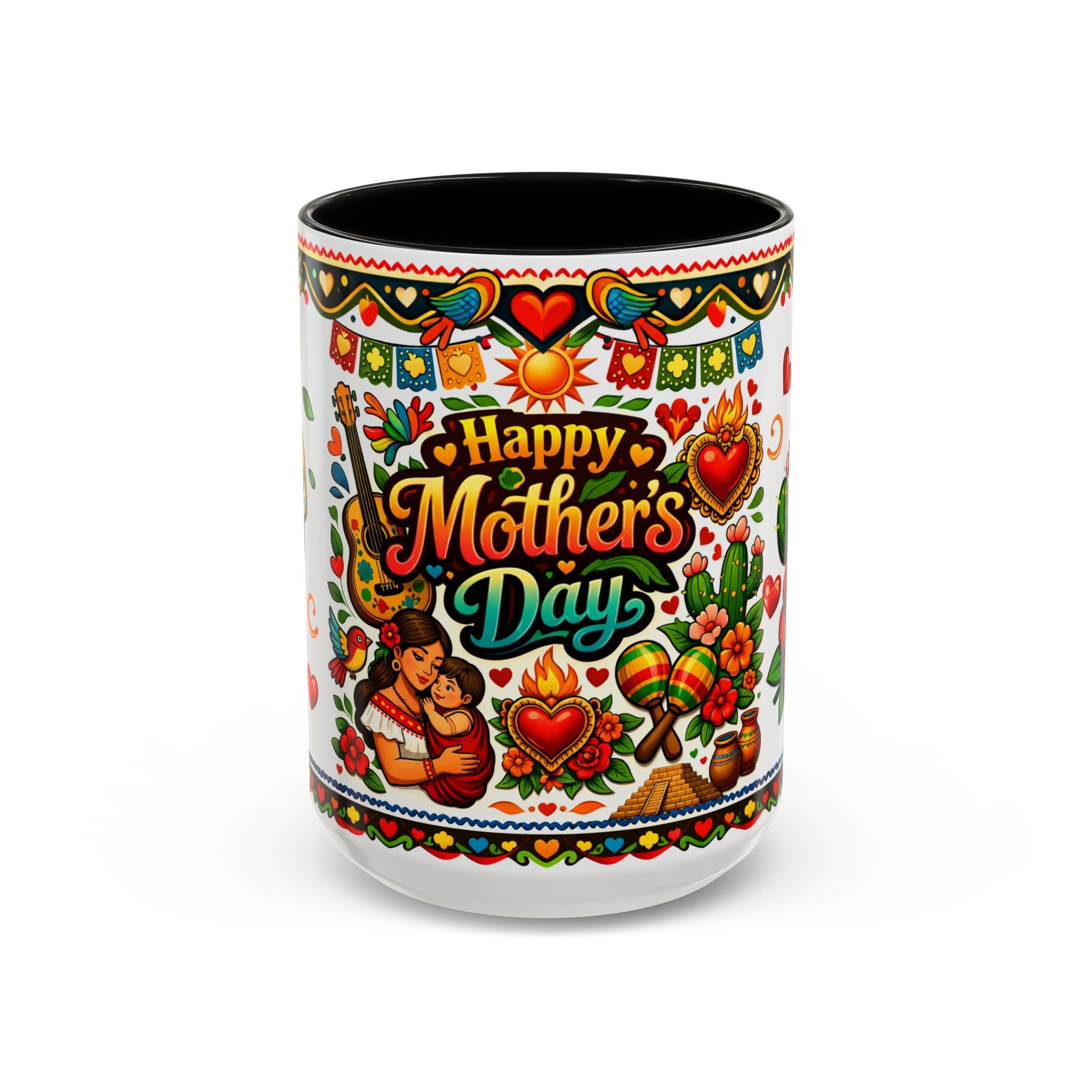 Happy Mother's Day Accent Coffee Mug – Colorful Mexican Folk Art Design