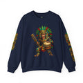 Aztec Tribal Monkey Drummer Crewneck Sweatshirt — Ozomatli Drum Warrior Design