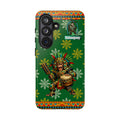 Aztec Monkey Warrior Tough Phone Case — Green Cultural Sun Pattern Protective Case