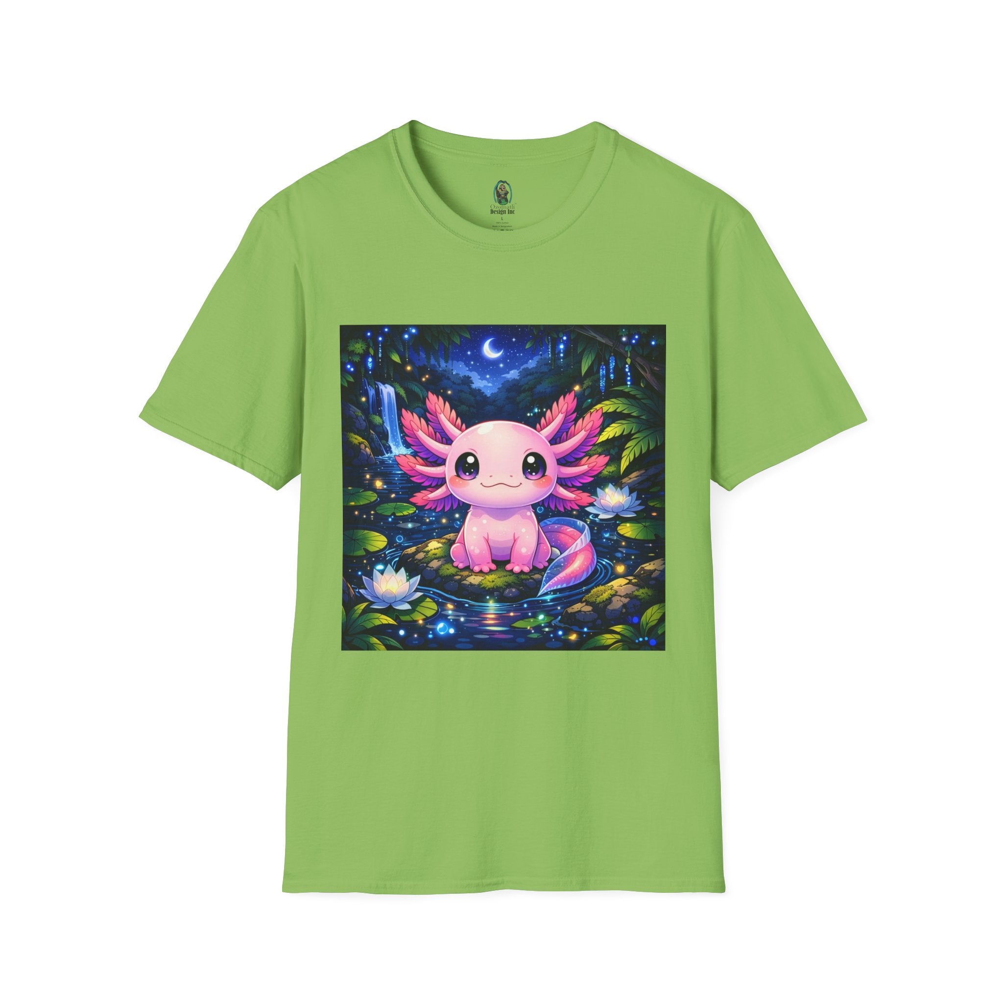 Axolotl Night Pond T-Shirt — Cute Pink Axolotl Art Tee
