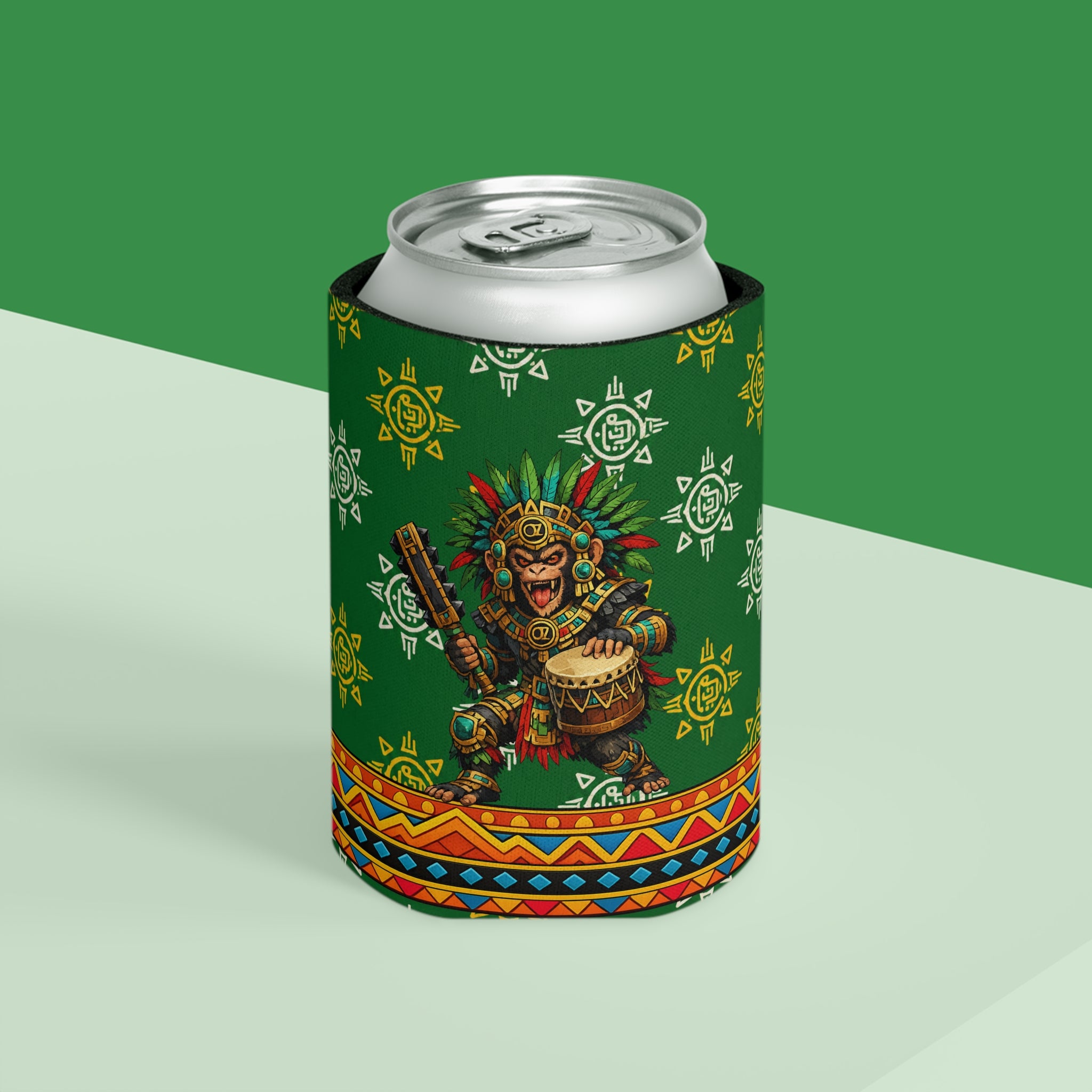 Aztec Monkey Warrior Can Cooler — “Sweet Cold 1” Insulated Beverage Holder