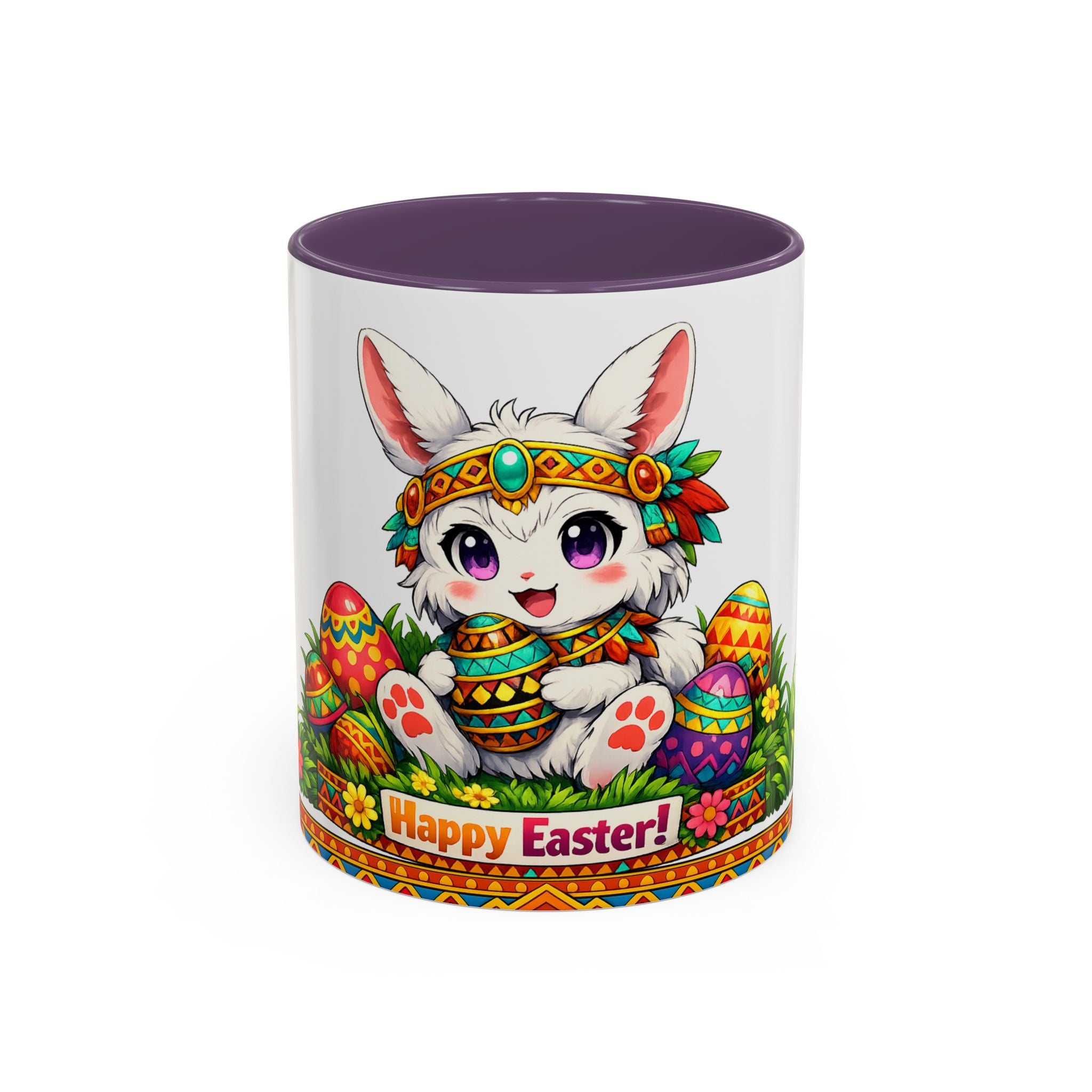 Cute Easter Bunny with Decorated Eggs Mug-Accent Coffee Mug EU