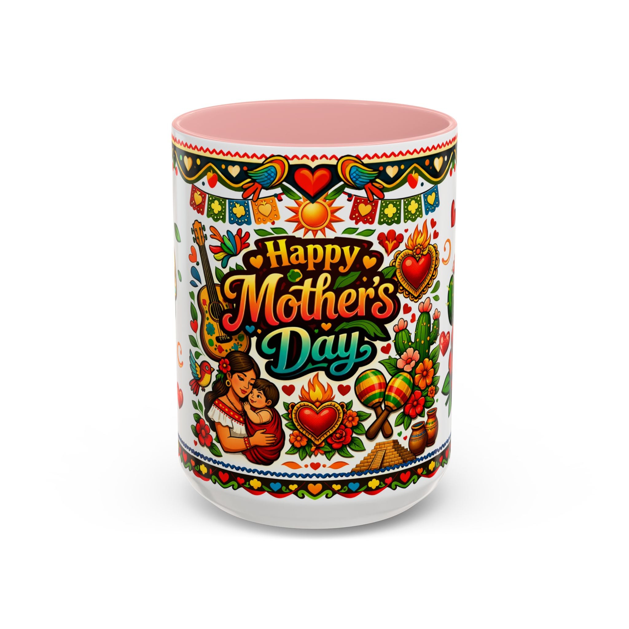 Happy Mother's Day Accent Coffee Mug – Colorful Mexican Folk Art Design