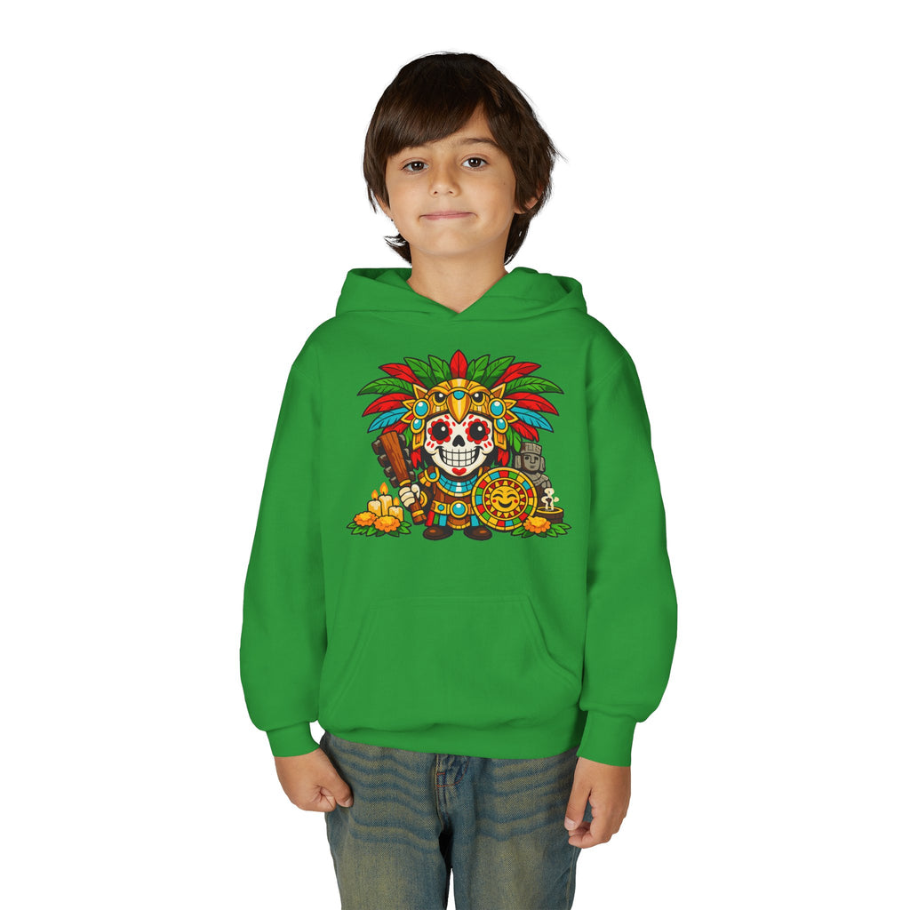 Youth Hoodie — Colorful Aztec Sugar Skull & Warrior Kids Pullover