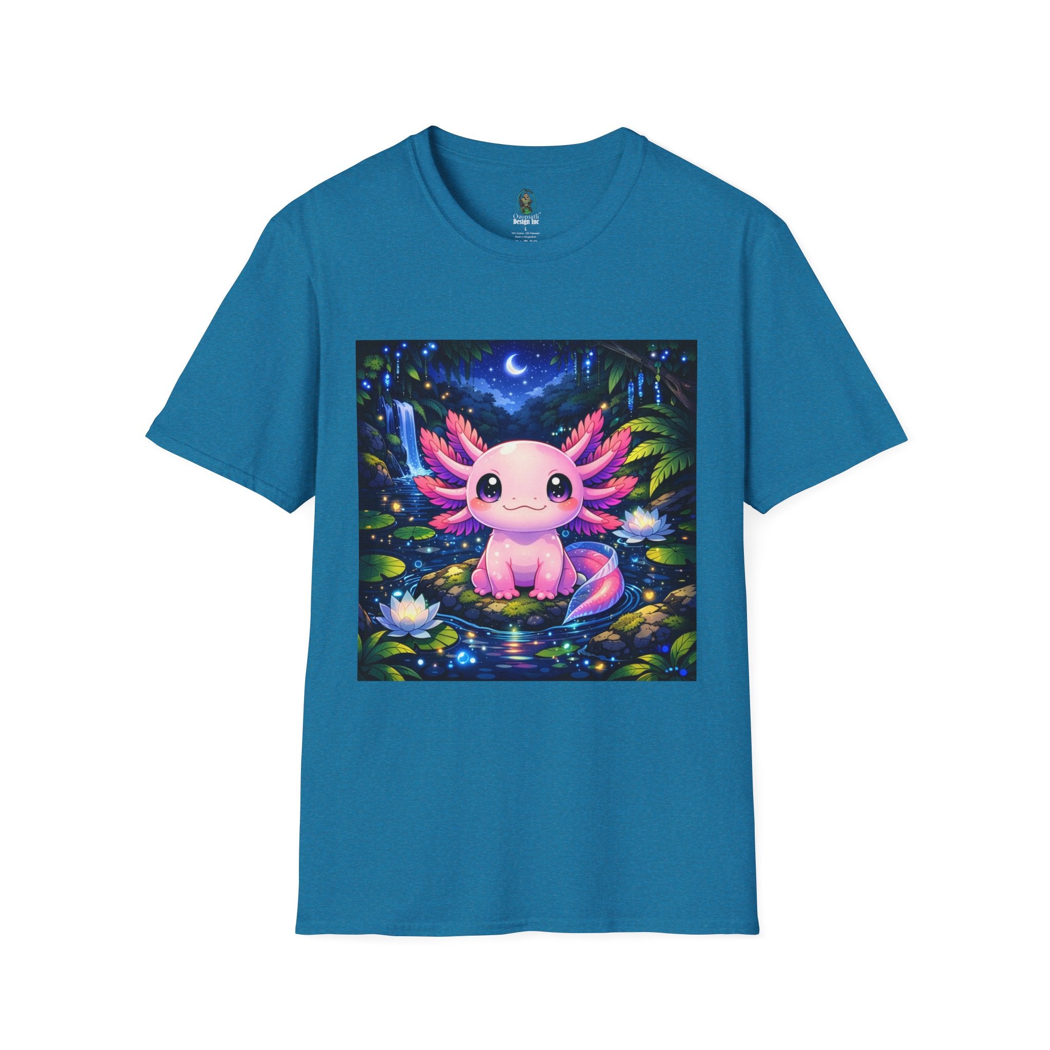 Axolotl Night Pond T-Shirt — Cute Pink Axolotl Art Tee