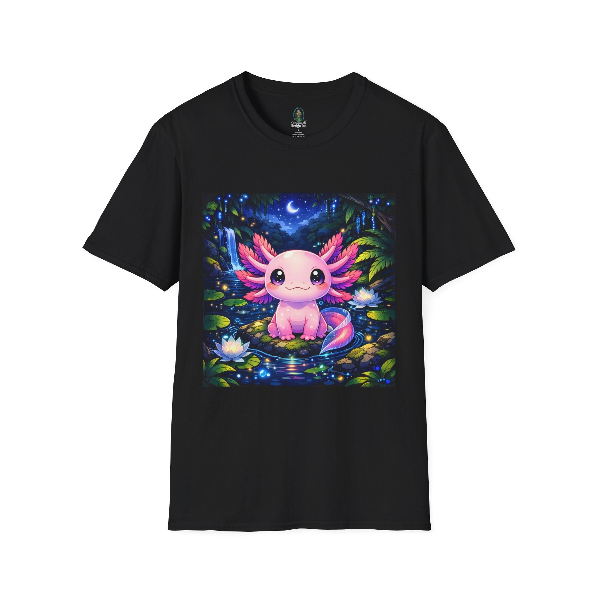 Axolotl Night Pond T-Shirt — Cute Pink Axolotl Art Tee