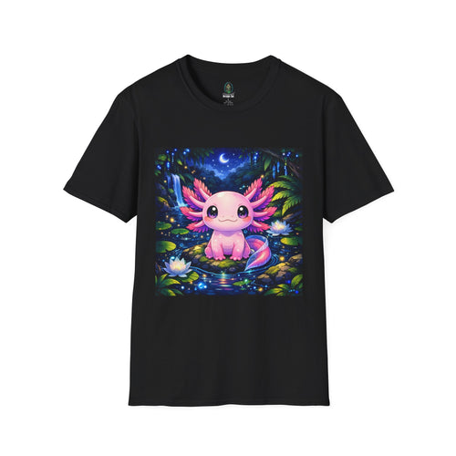 Axolotl Night Pond T-Shirt — Cute Pink Axolotl Art Tee