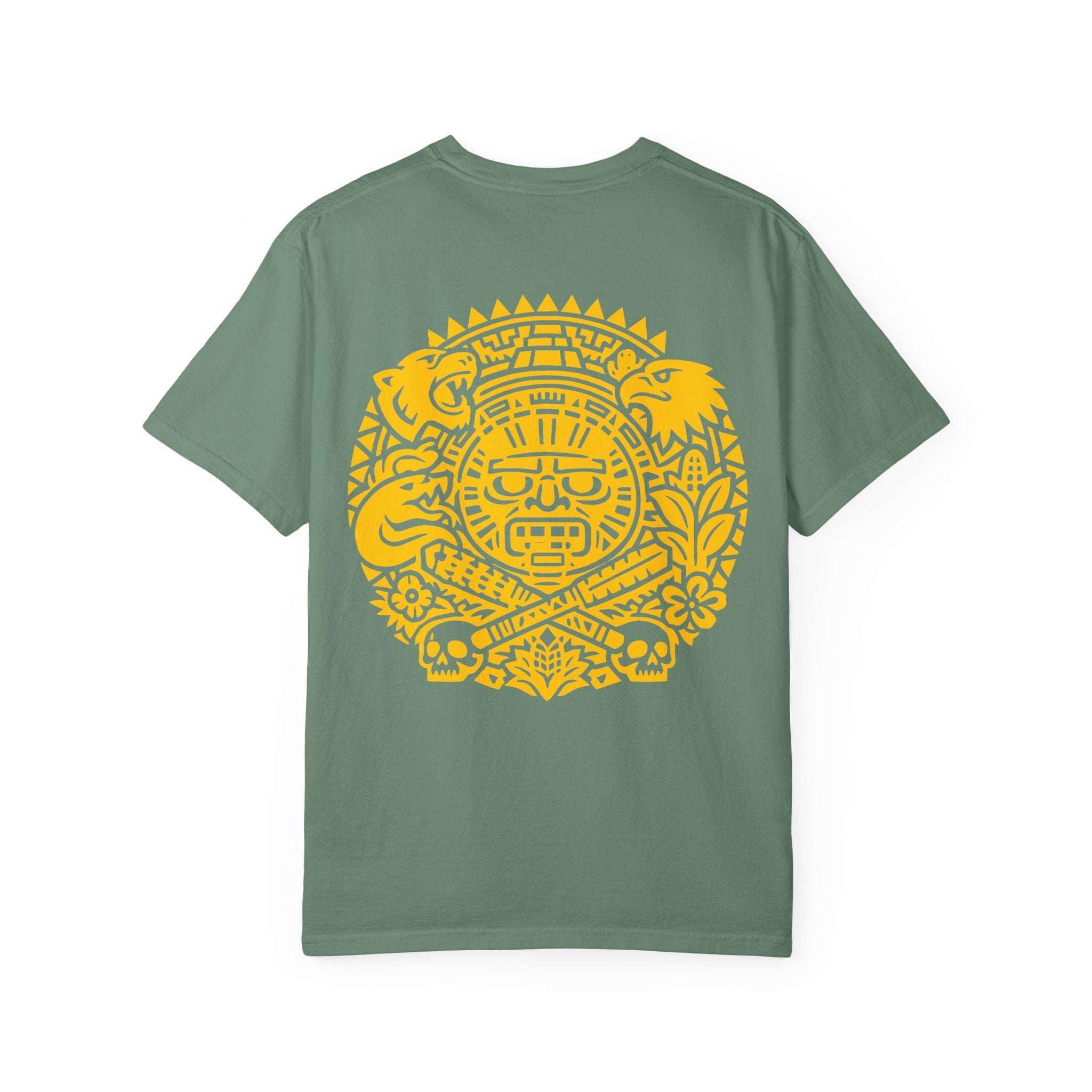 Aztec Sun Glyph T-Shirt — Yellow Graphic Tribal Tee