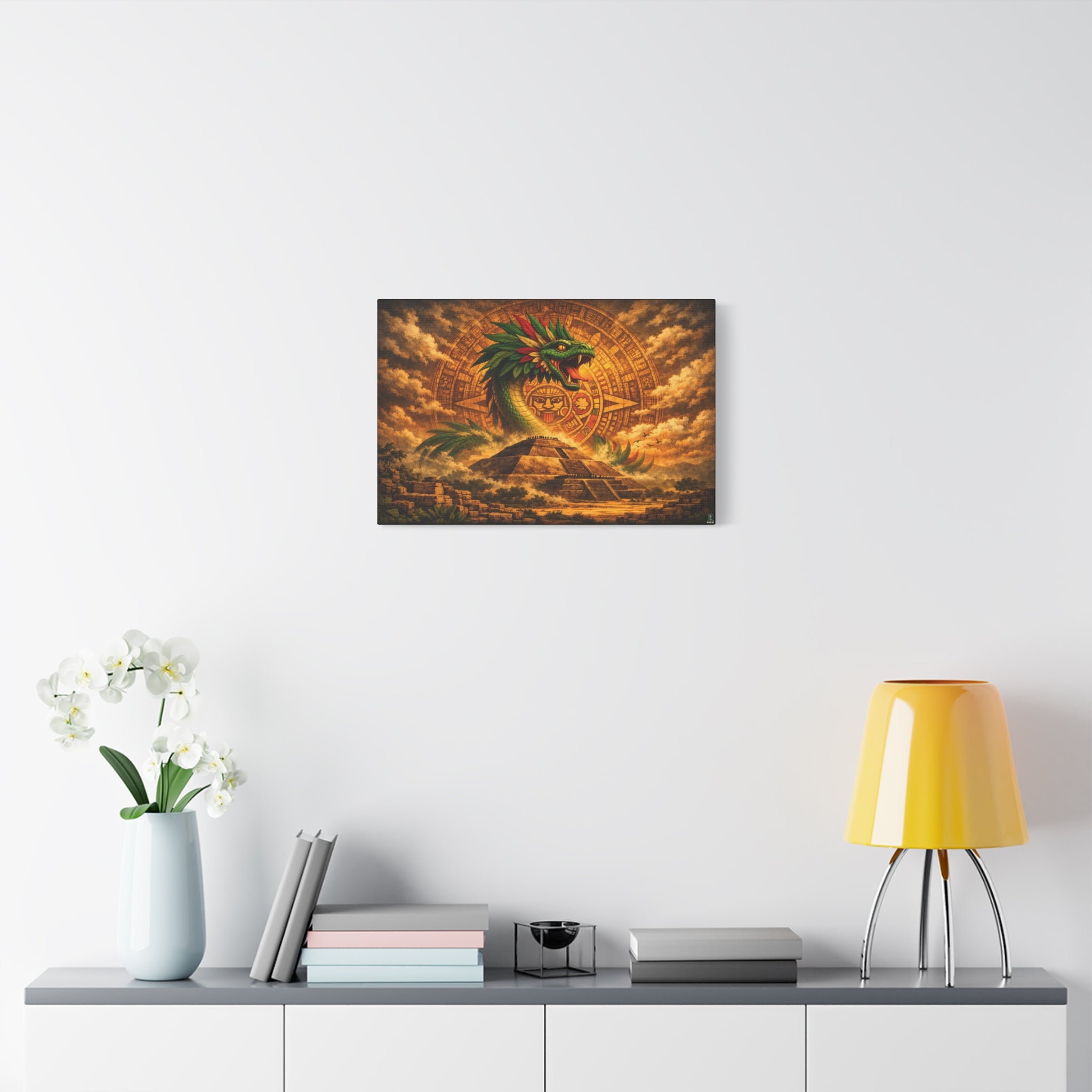 Quetzalcoatl Pyramid Canvas Wall Art – Mythic Aztec Serpent Print