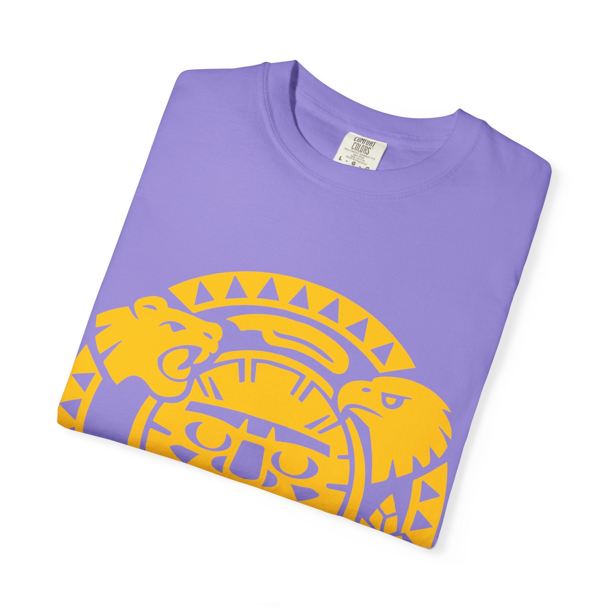 Aztec Sun Glyph T-Shirt — Yellow Graphic Tribal Tee