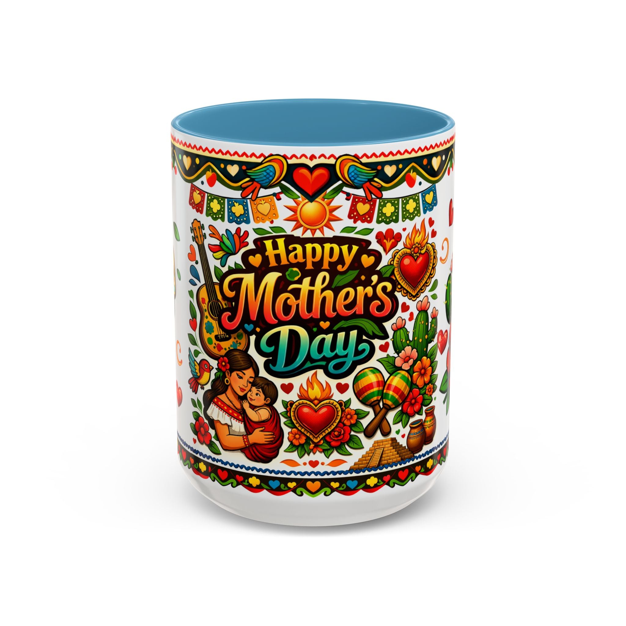 Happy Mother's Day Accent Coffee Mug – Colorful Mexican Folk Art Design