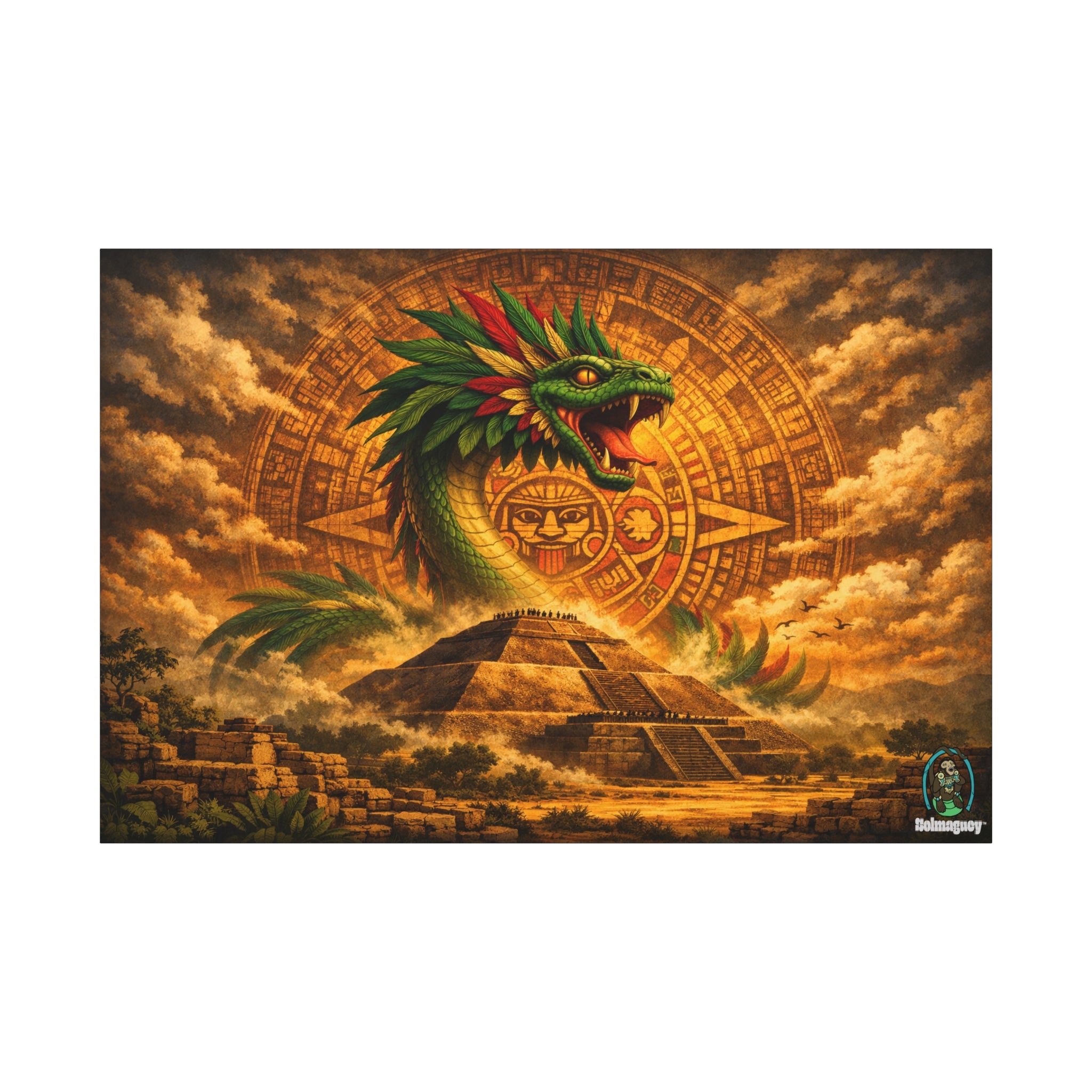 Quetzalcoatl Pyramid Canvas Wall Art – Mythic Aztec Serpent Print