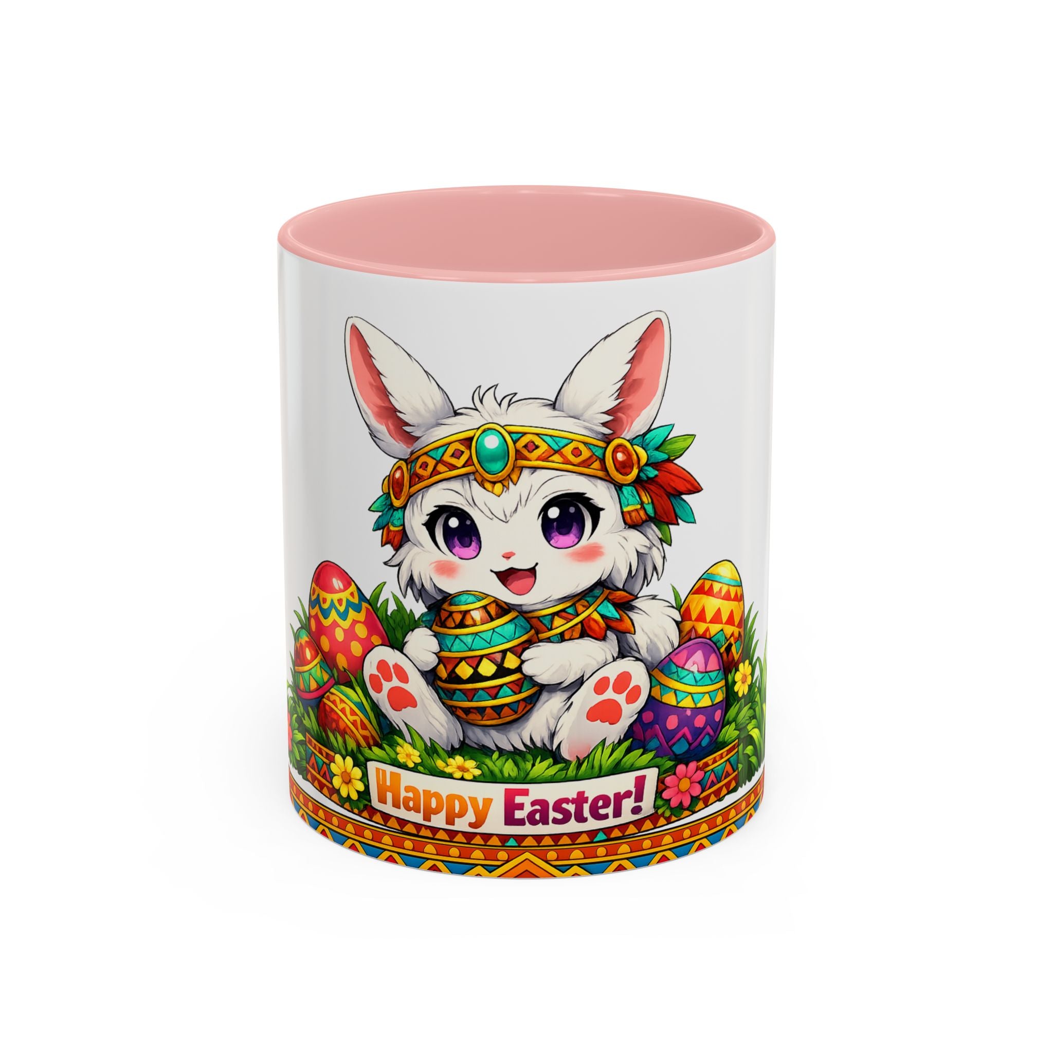 Cute Easter Bunny with Decorated Eggs Mug-Accent Coffee Mug EU
