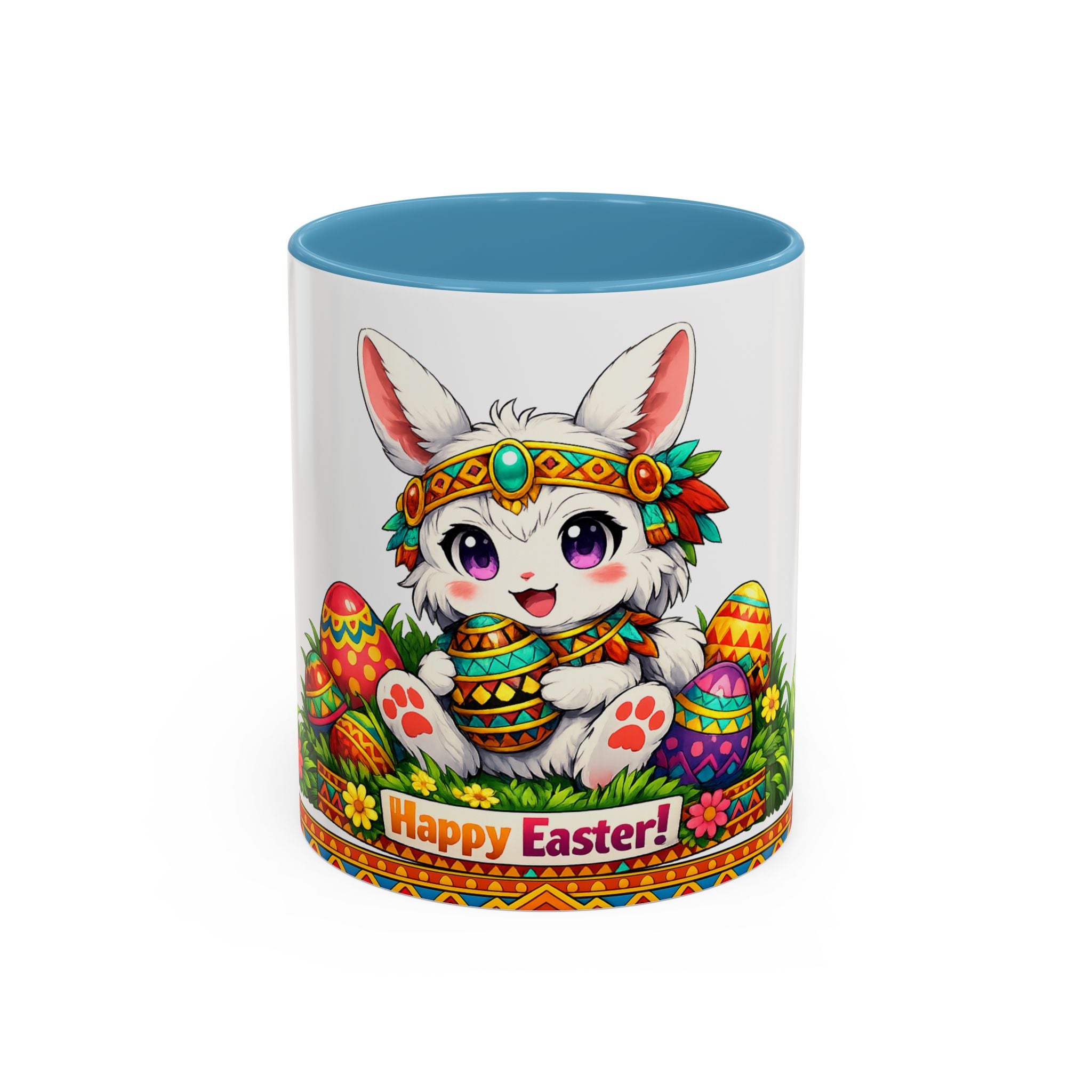 Cute Easter Bunny with Decorated Eggs Mug-Accent Coffee Mug EU