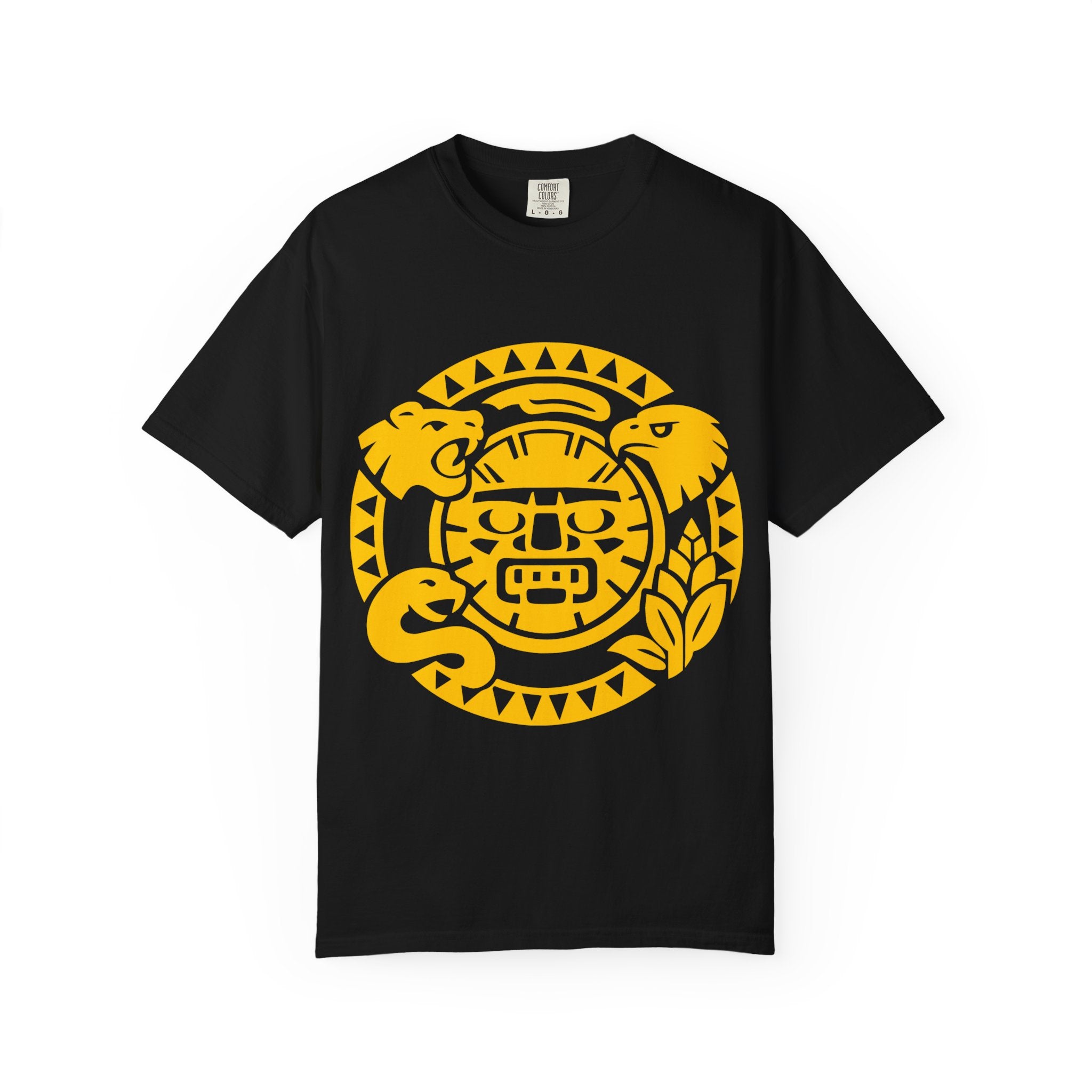 Aztec Sun Glyph T-Shirt — Yellow Graphic Tribal Tee
