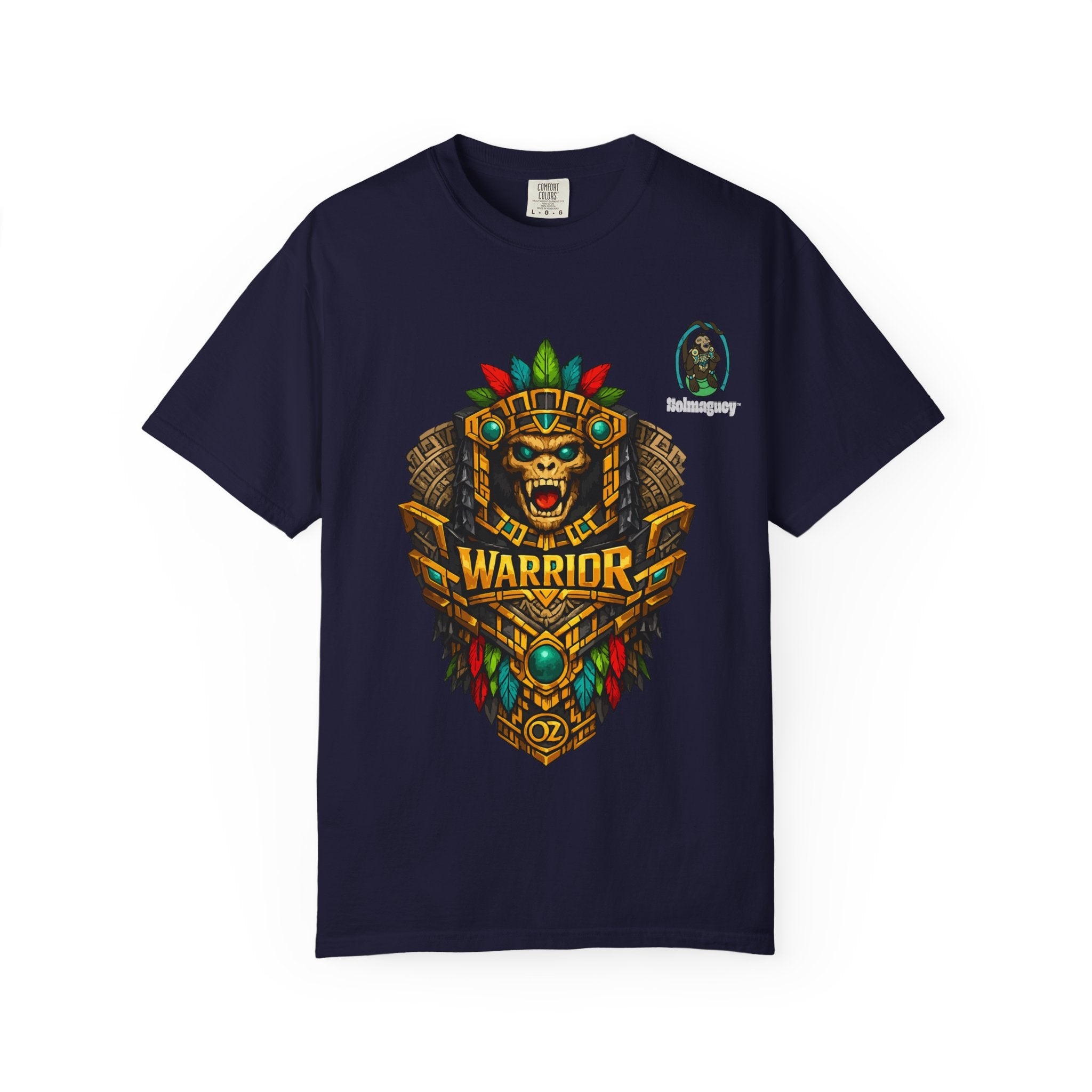 Aztec Monkey Warrior T-Shirt — Bold Warrior Emblem & Drum Warrior Back Design