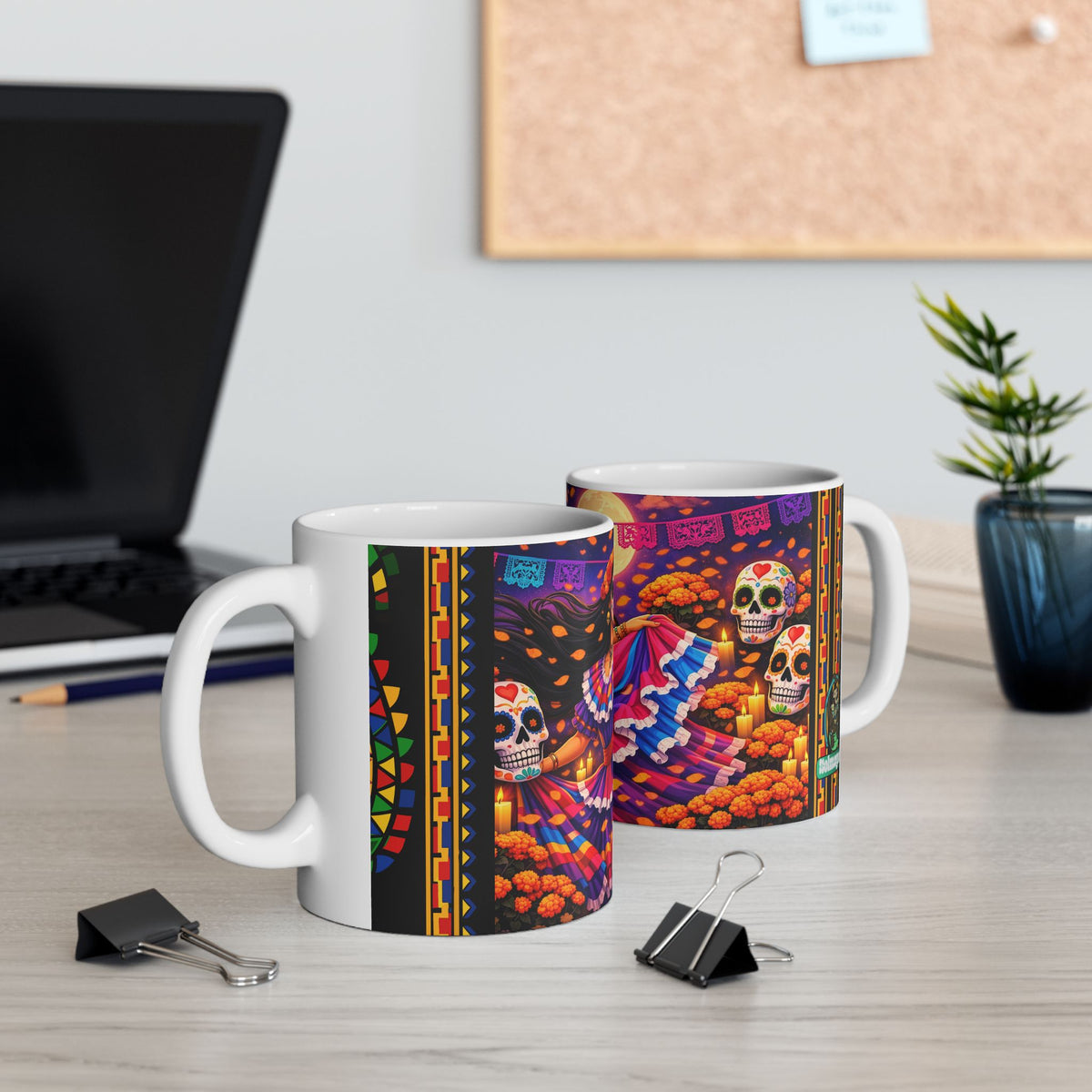 Day of the Dead Ceramic Mug — Colorful Catrina Dance Design (11oz, 15oz)