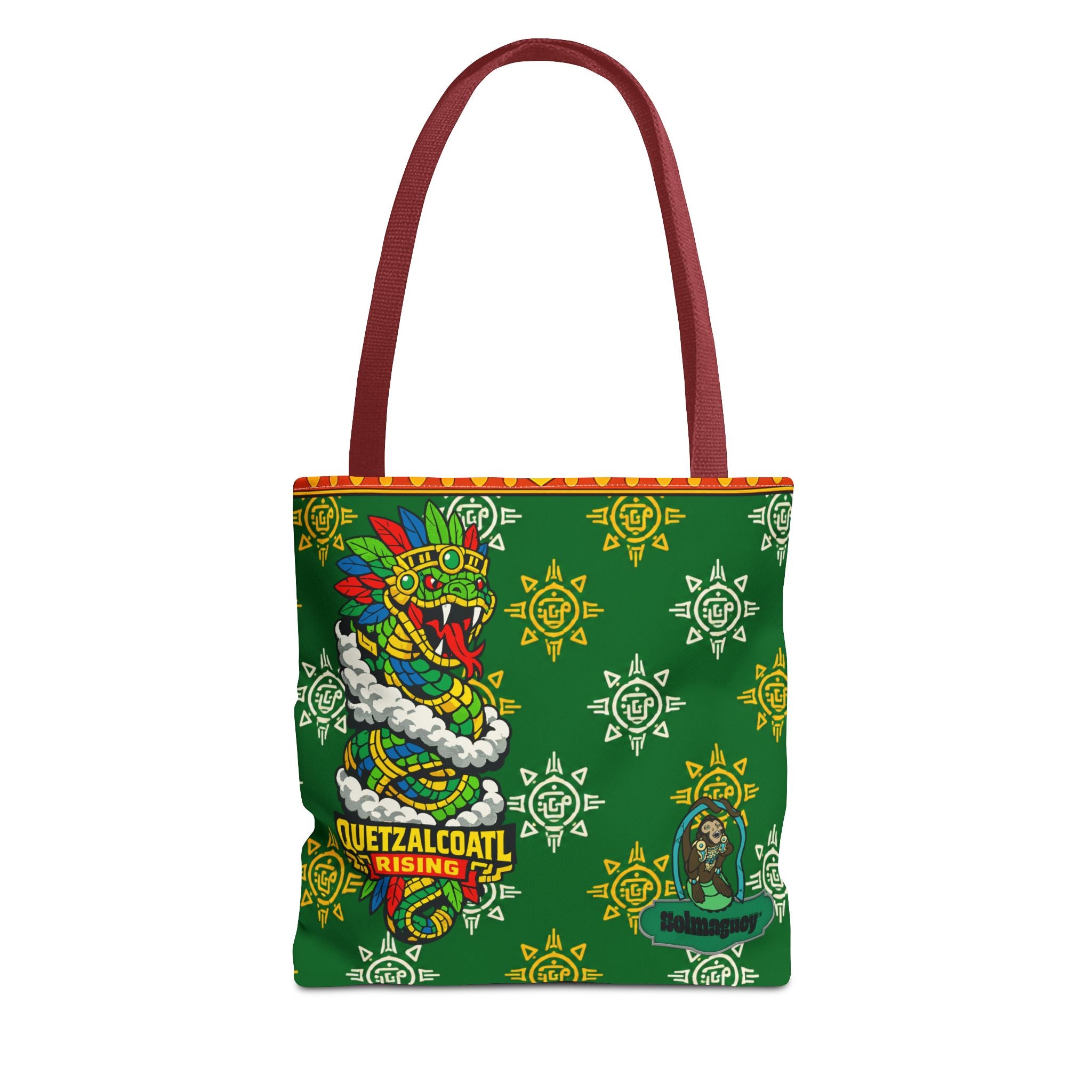 Quetzalcoatl Rising Tote Bag — Aztec Feathered Serpent All-Over Print