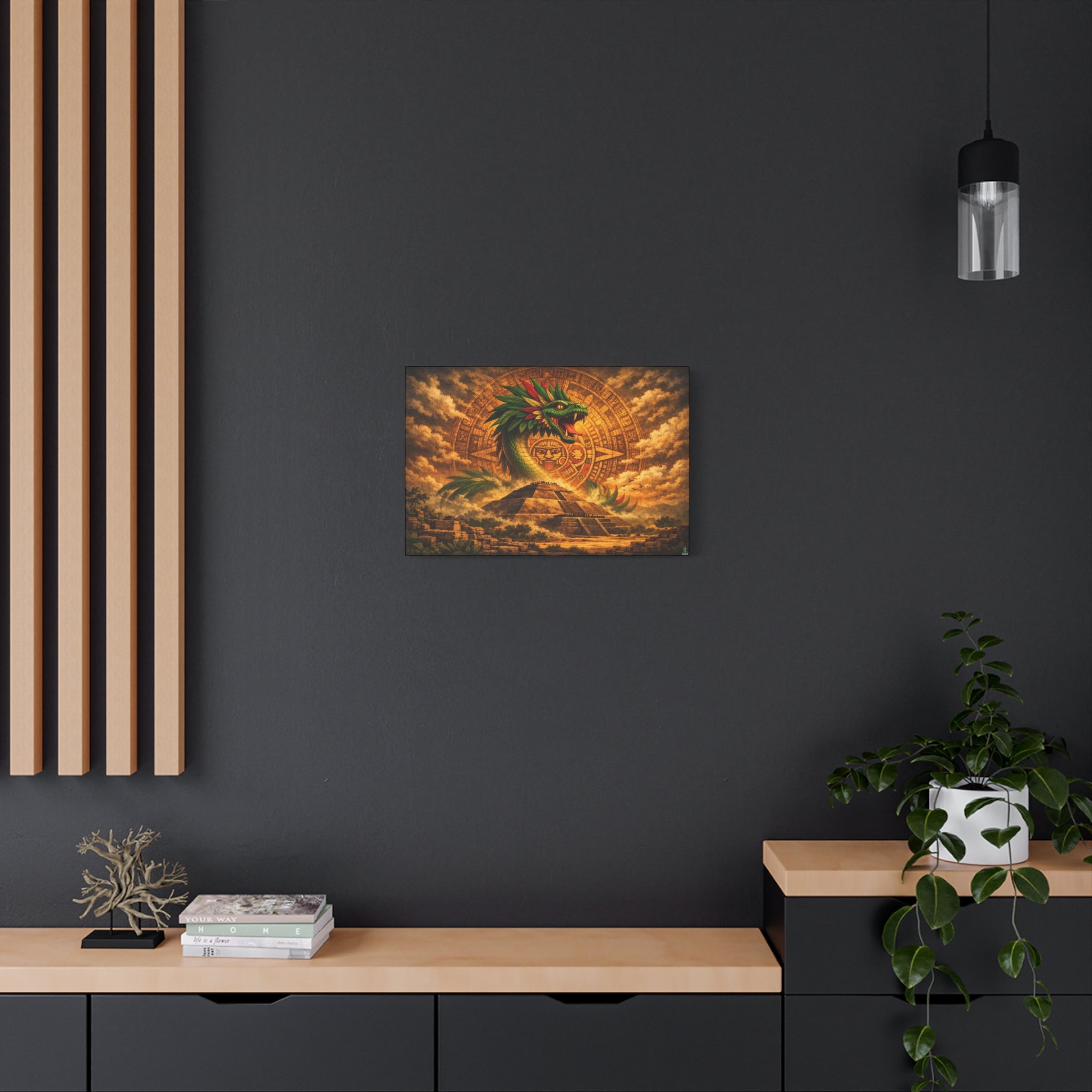 Quetzalcoatl Pyramid Canvas Wall Art – Mythic Aztec Serpent Print