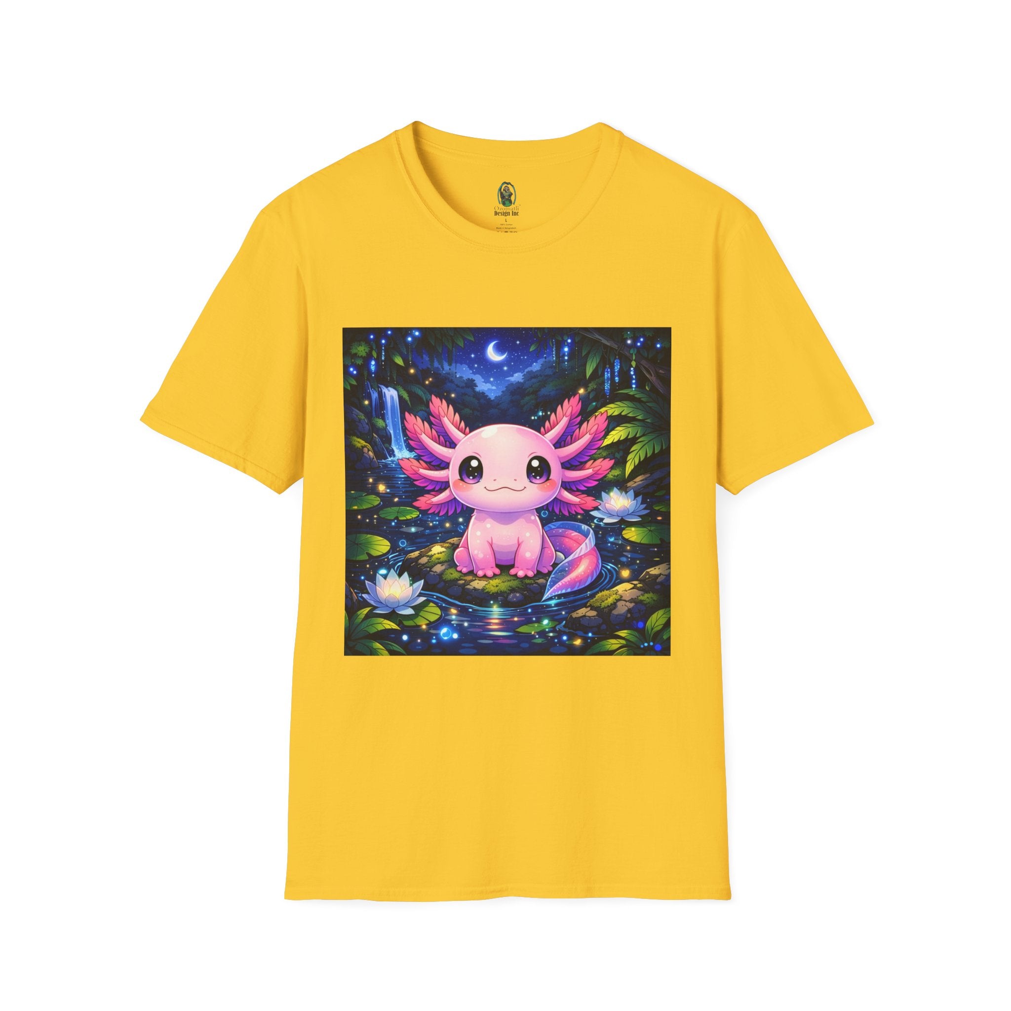 Axolotl Night Pond T-Shirt — Cute Pink Axolotl Art Tee
