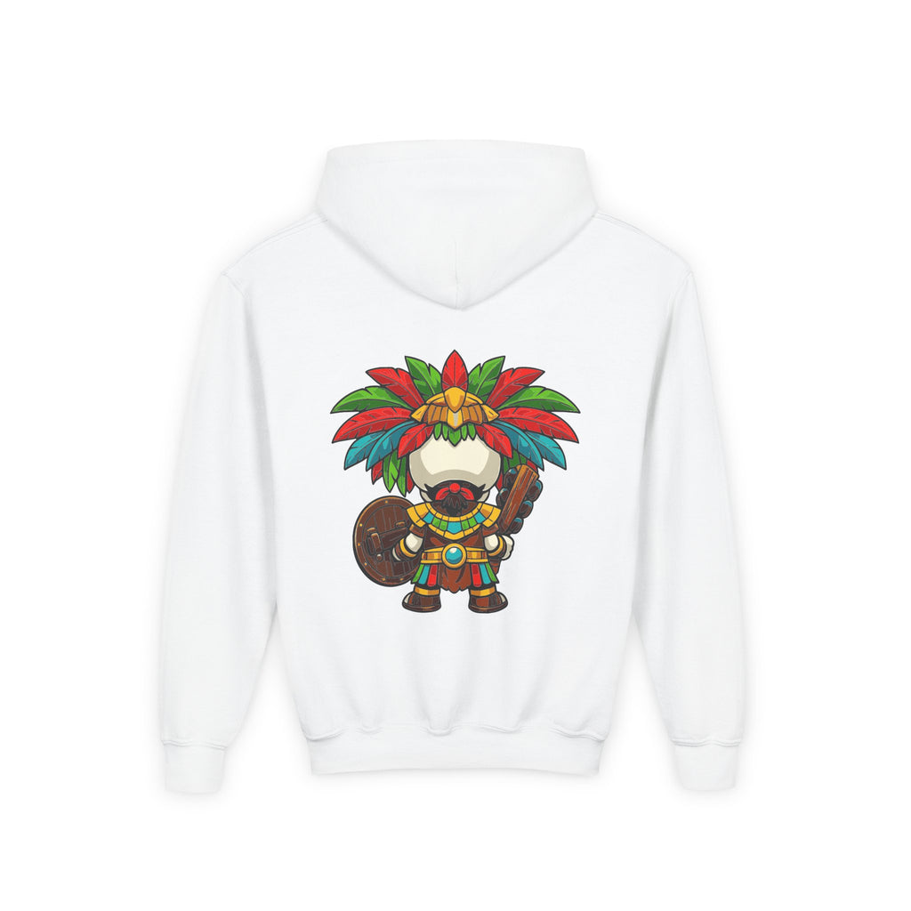 Youth Hoodie — Colorful Aztec Sugar Skull & Warrior Kids Pullover